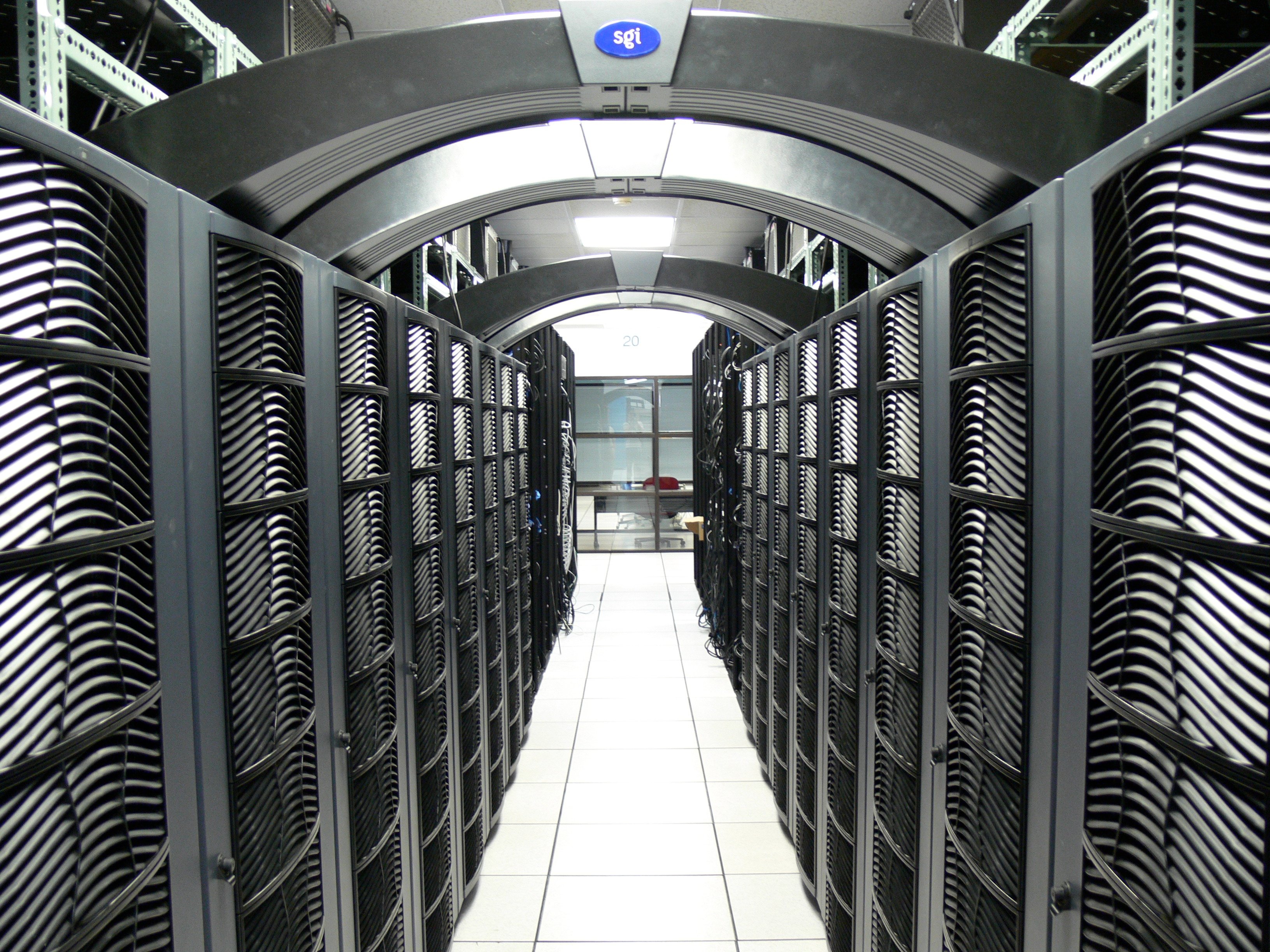 Racks of computers in a university data centre