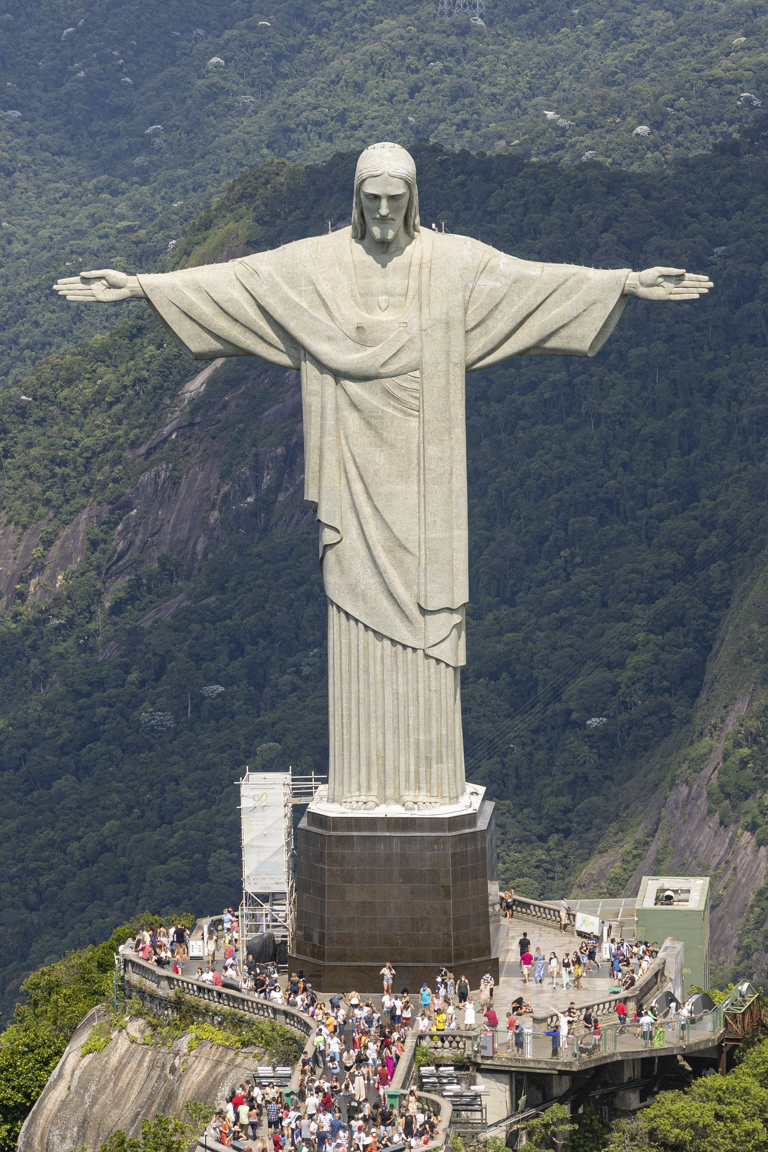 Christ the Redeemer with arms spread on Corcovado mountain in Rio de Janeiro