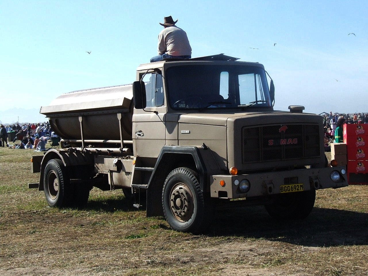A water tanker truck in South Africa, the kind used to deliver drinking water when a treatment plant is shut