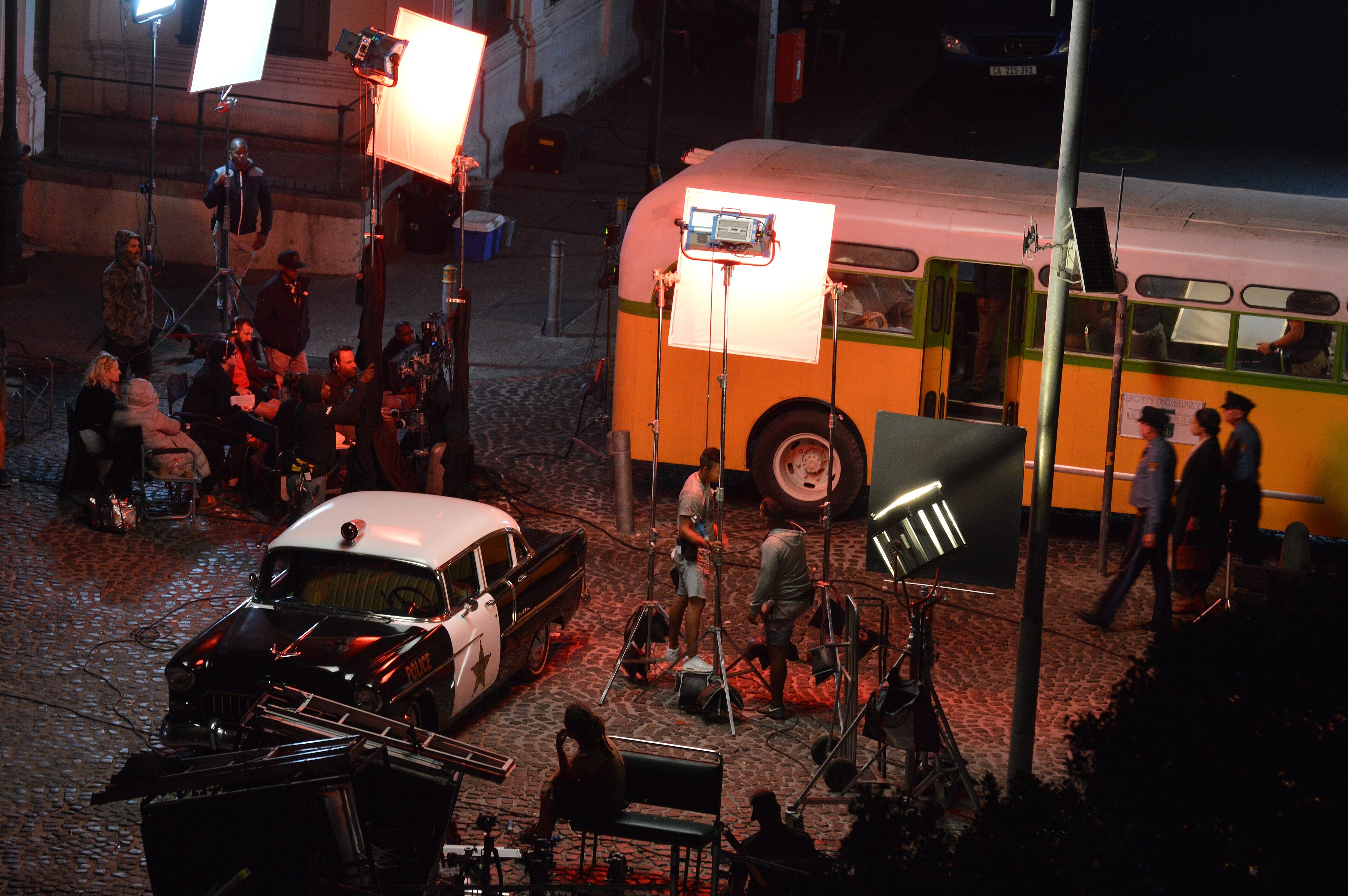 A Doctor Who scene being filmed on Greenmarket Square, Cape Town