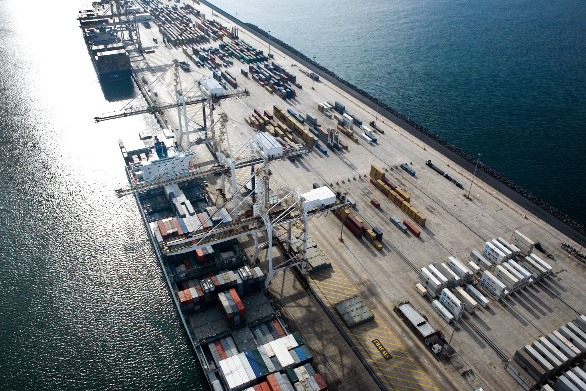 Containers stacked at the Cape Town container port
