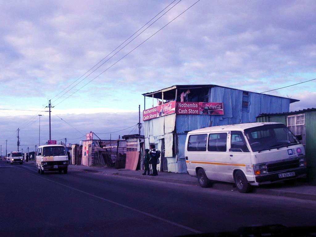 Minibus taxis lined up at dawn in Khayelitsha, Cape Town
