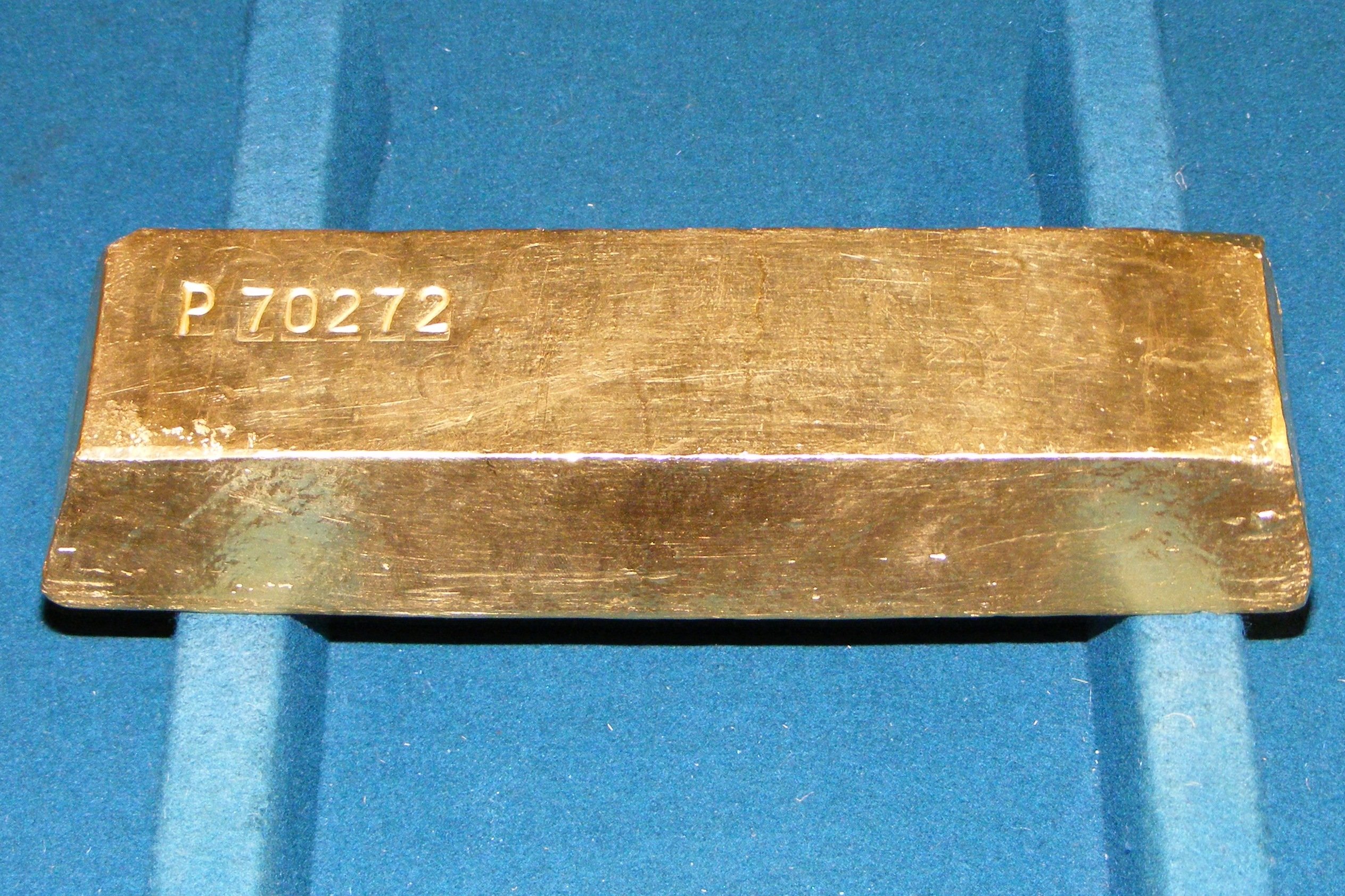 A large 400-ounce gold bar of the kind central banks keep in their vaults