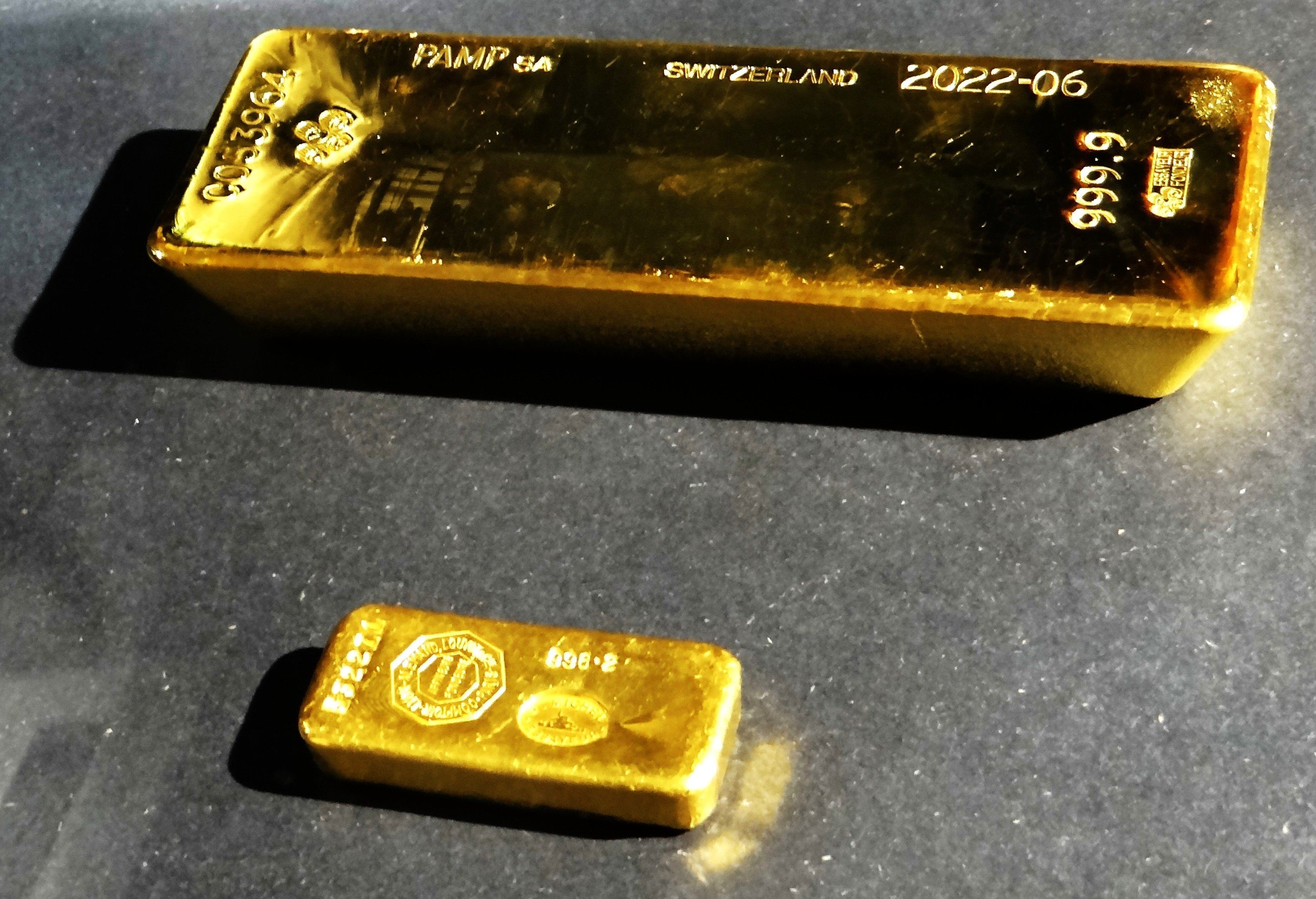 Gold bars on display at the Banque de France in Paris