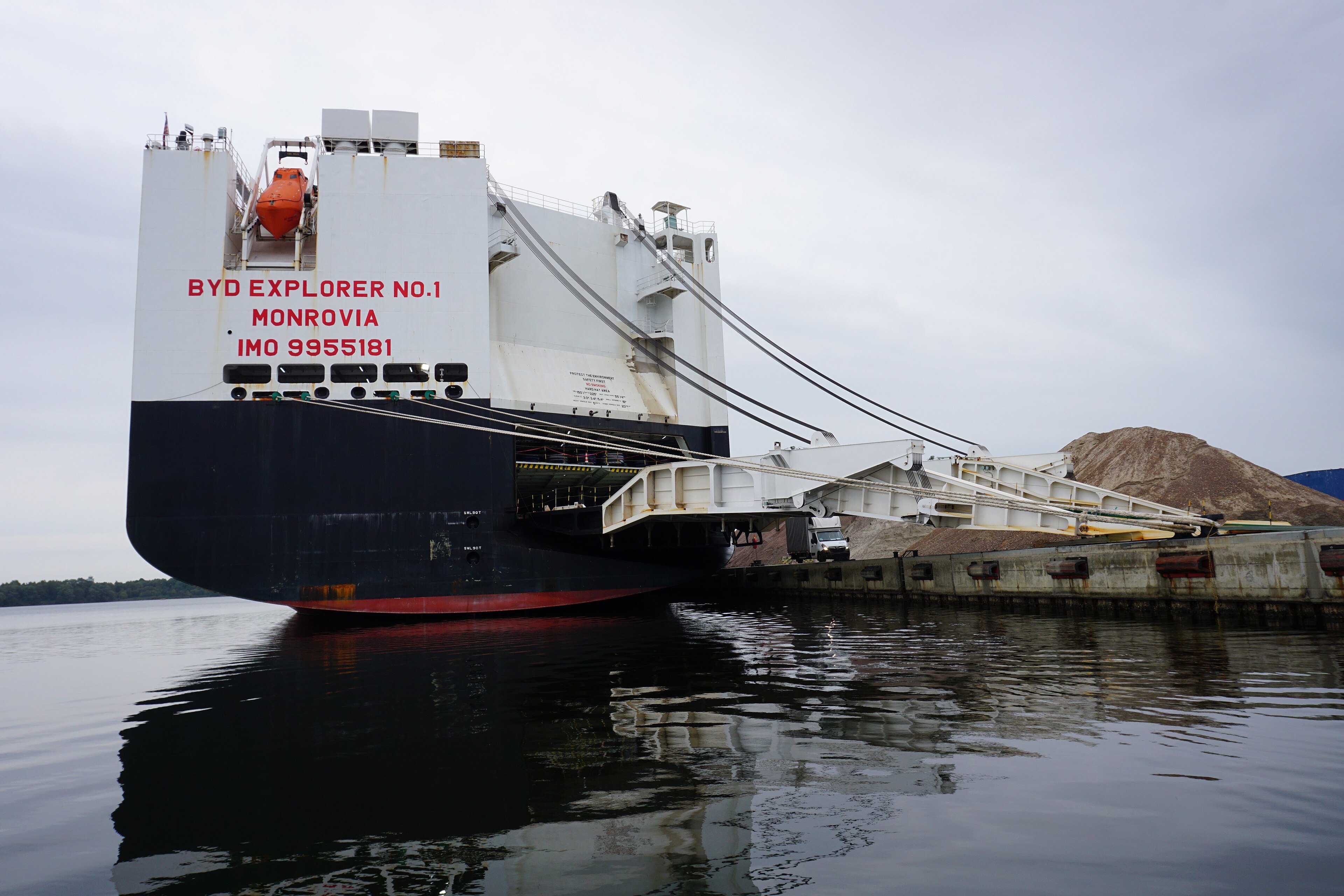 BYD Explorer No.1, a car carrier ship built to take Chinese cars overseas, docked in Wilhelmshaven, Germany