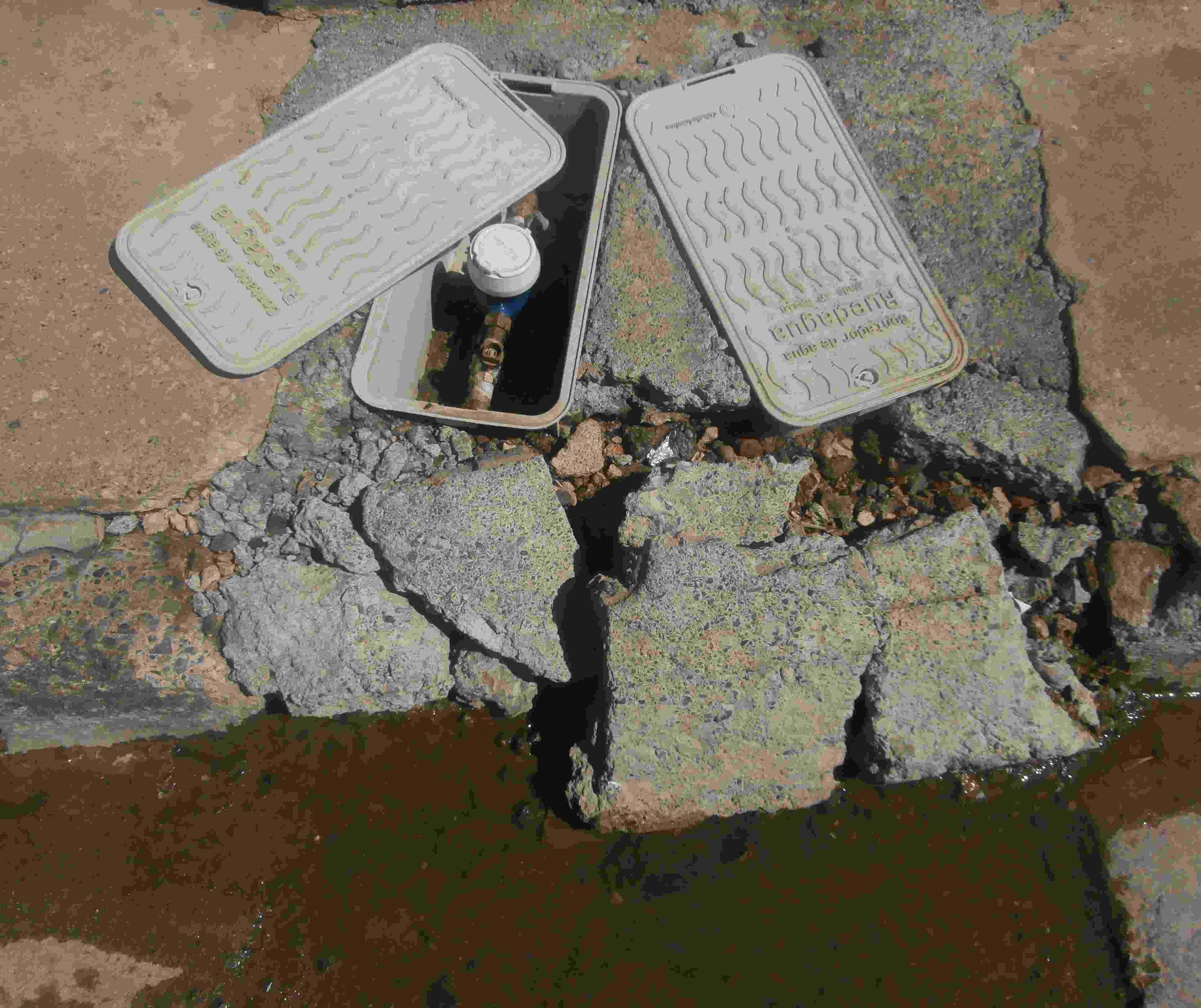 A leaking connection at a water meter