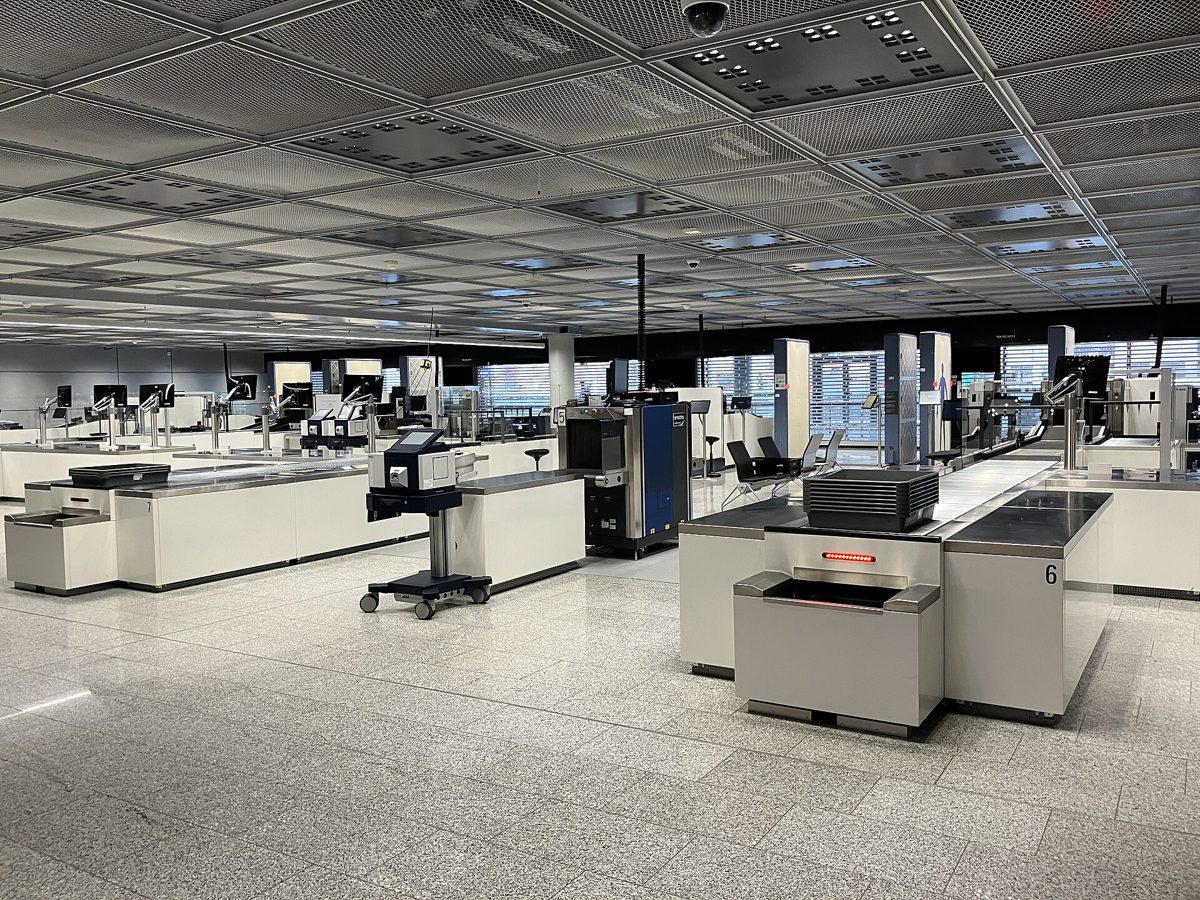 Security lanes with body scanners at Frankfurt Airport in Germany