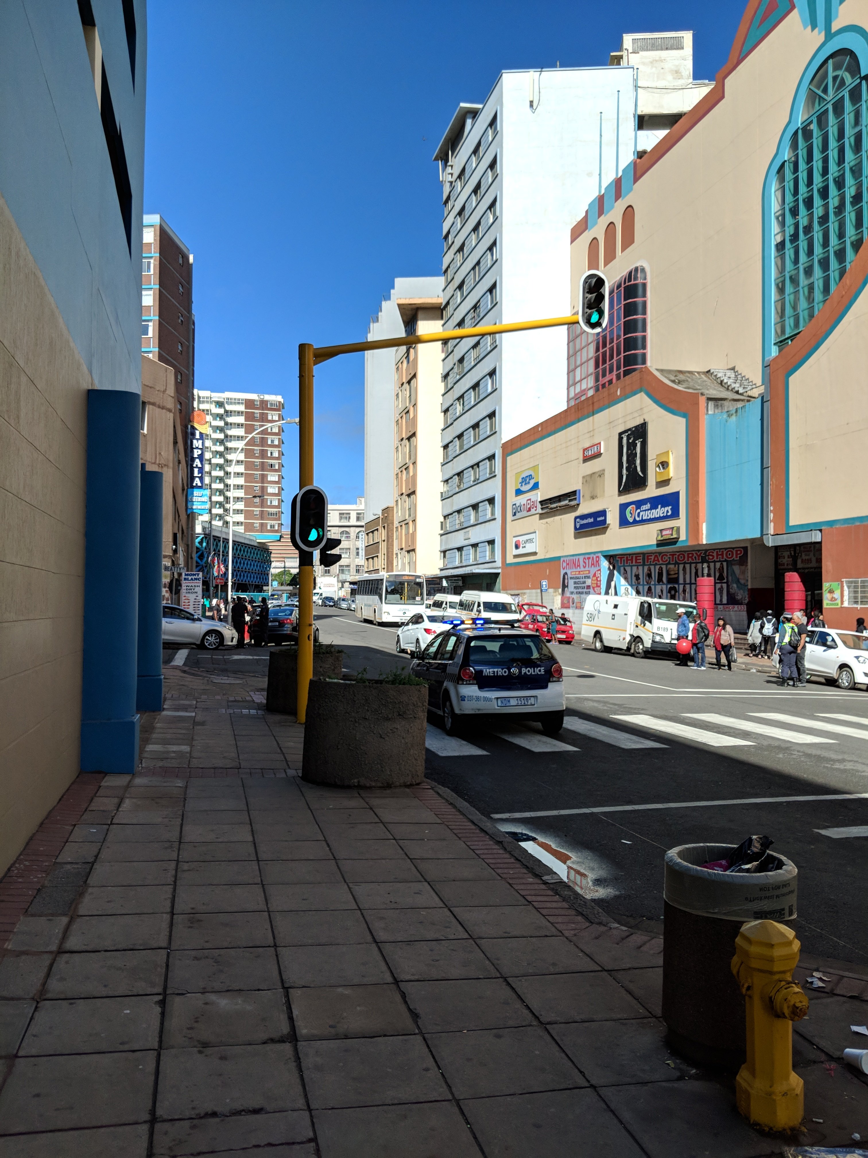 Gillespie Street in Durban, KwaZulu-Natal, with buildings on both sides of the road
