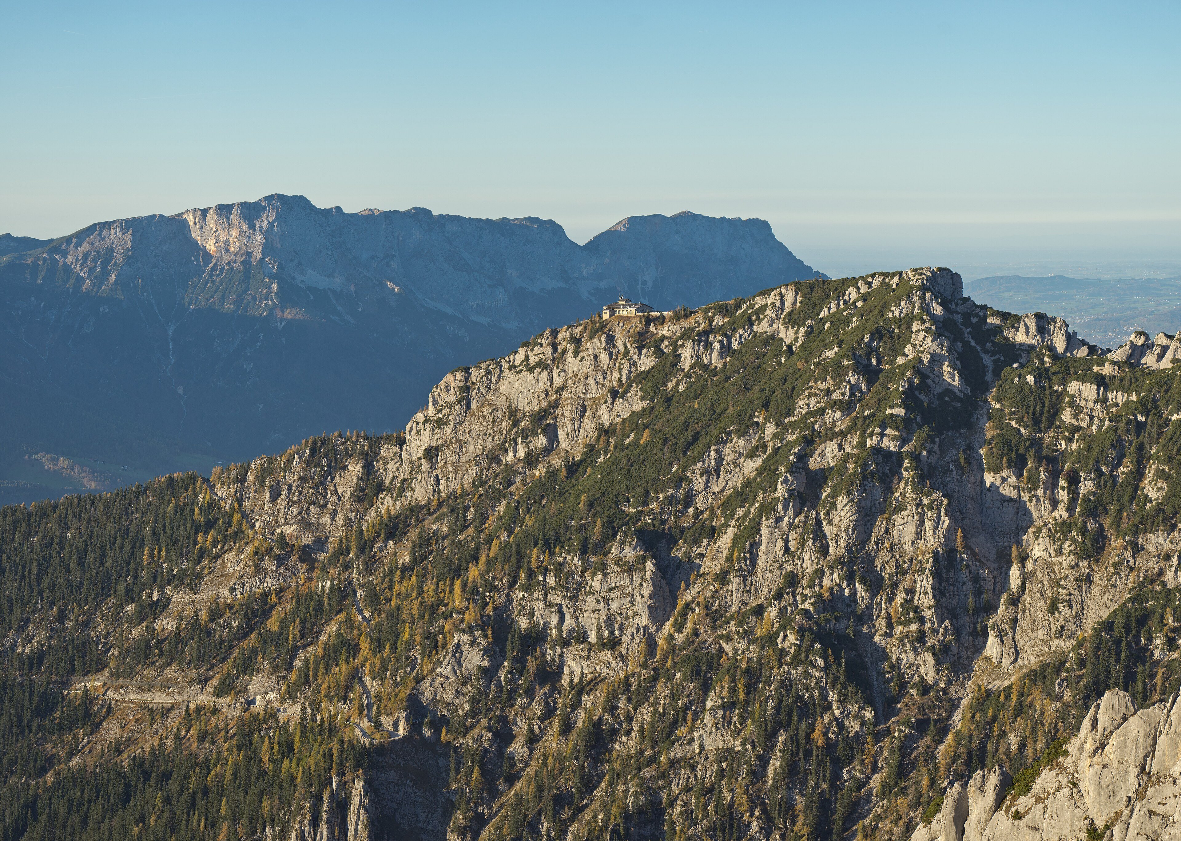 The Kehlsteinhaus perched on its ridge above the Berchtesgaden Alps
