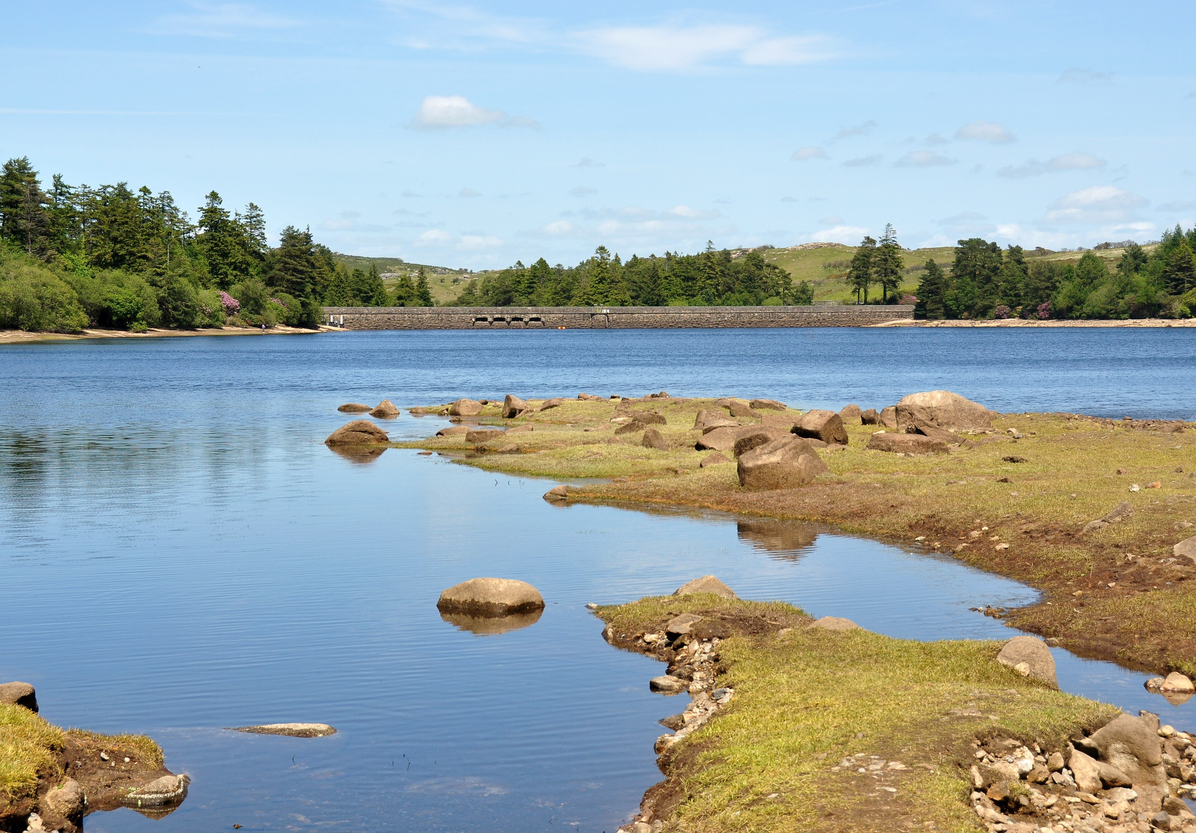 Low water levels behind a dam wall