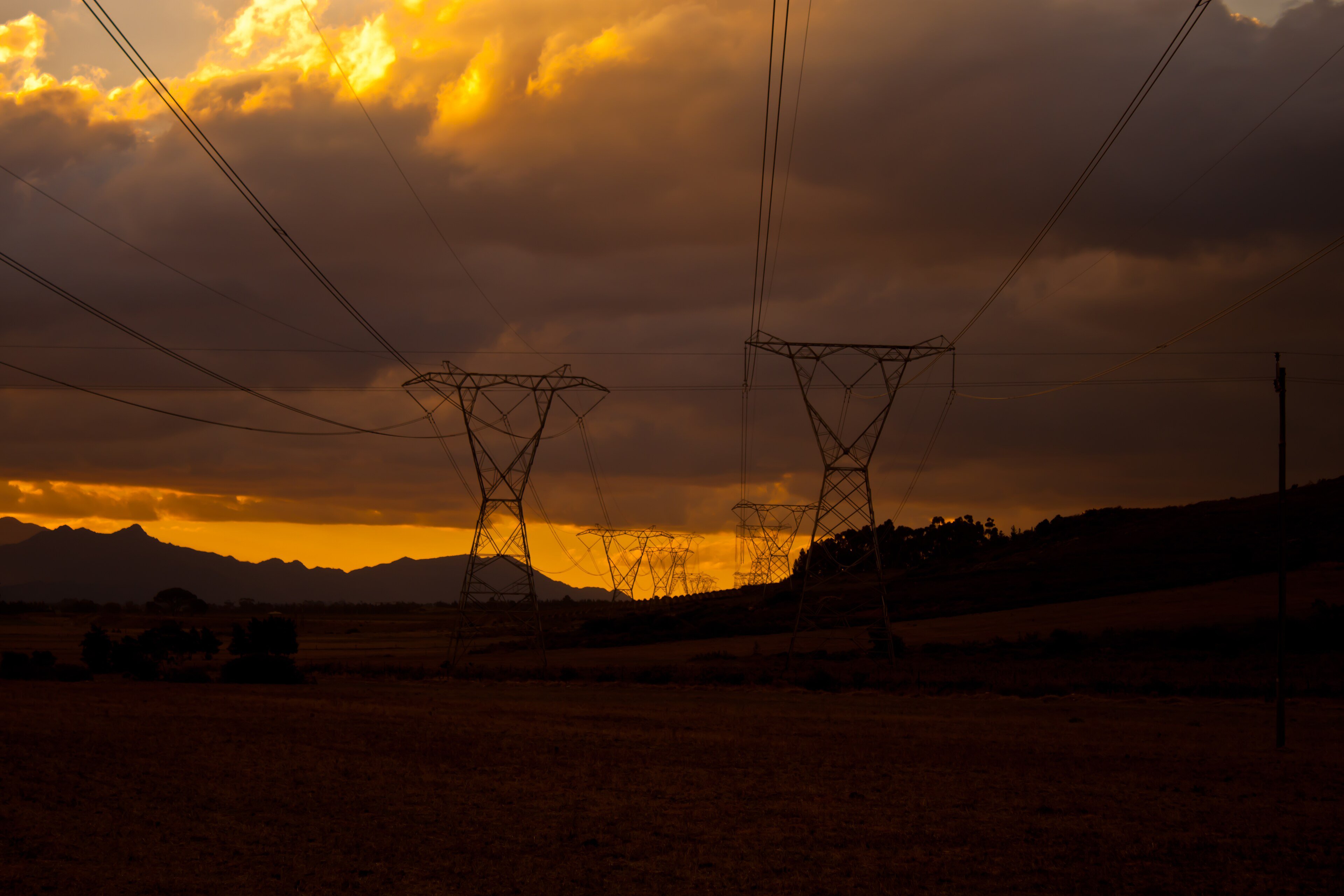Pylons carrying power lines near Worcester in South Africa