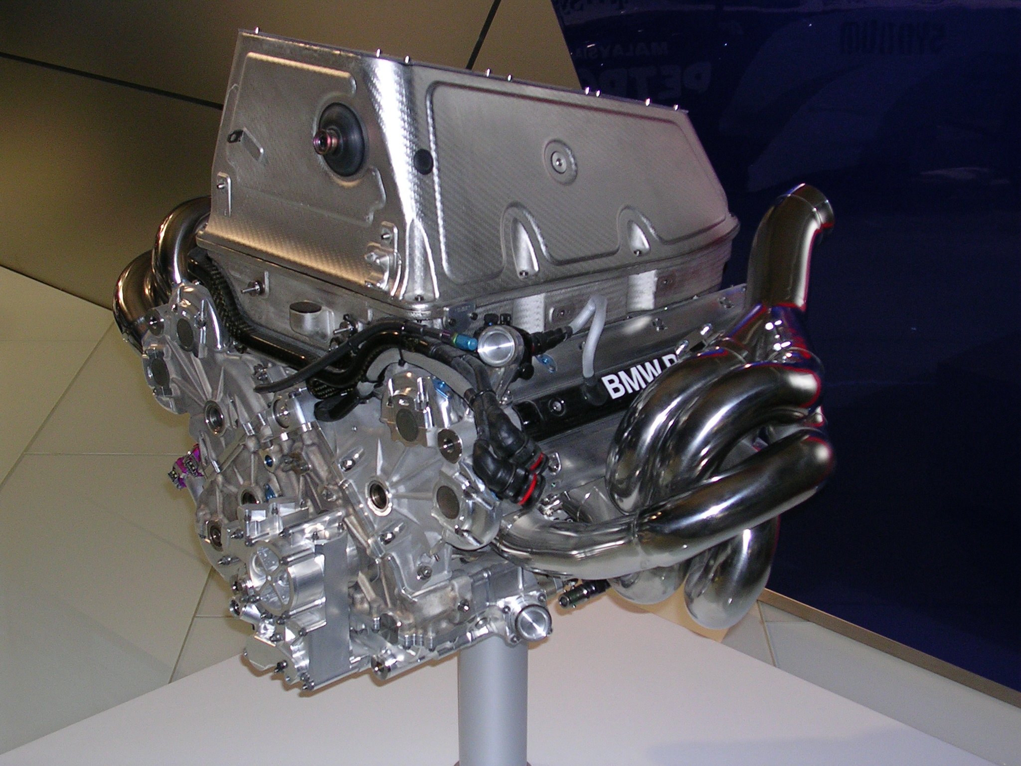 A V8 engine from a BMW Sauber F1.06 Formula 1 car on display