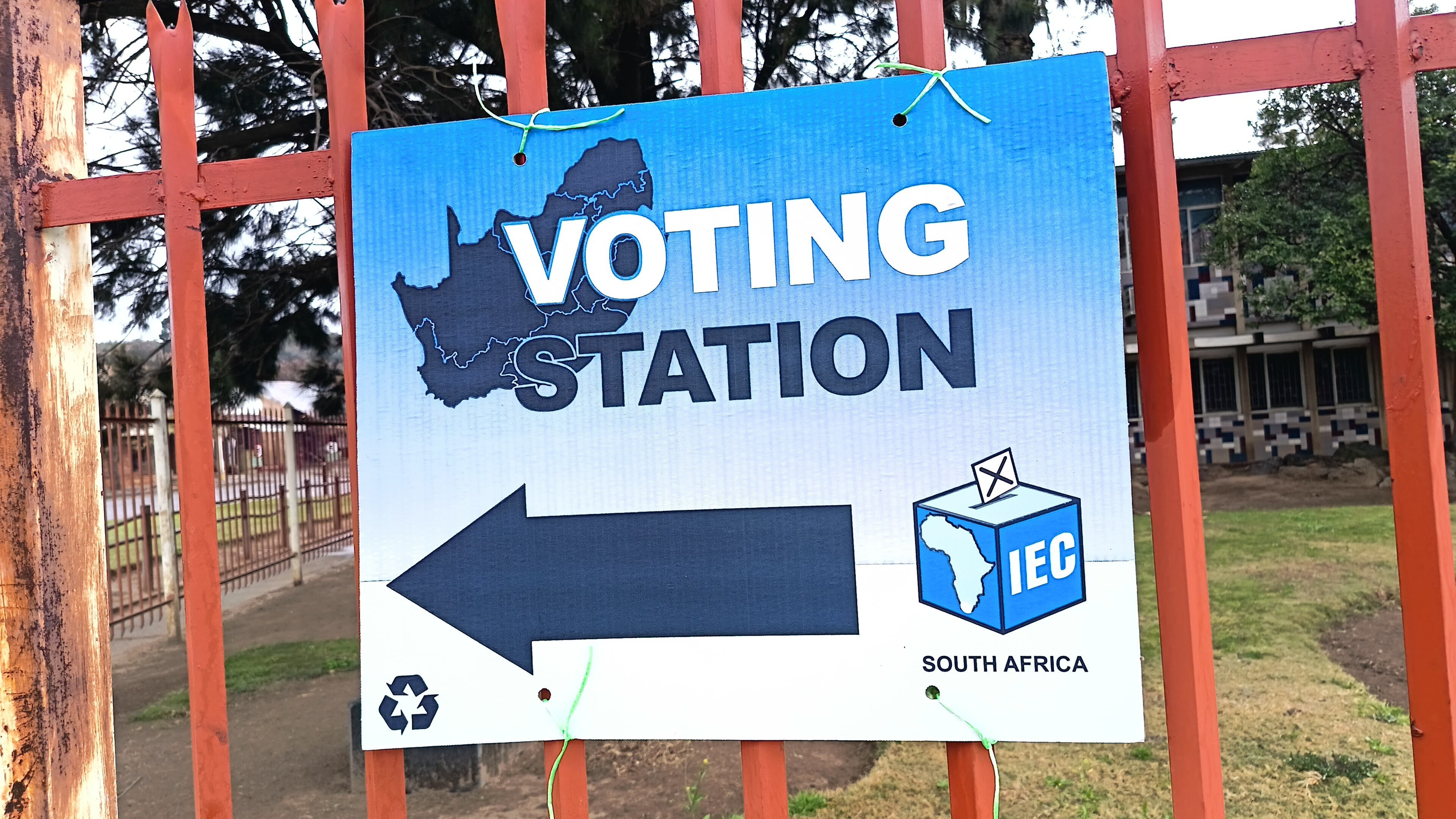 A sign pointing to a voting station for South Africa's 2026 local elections