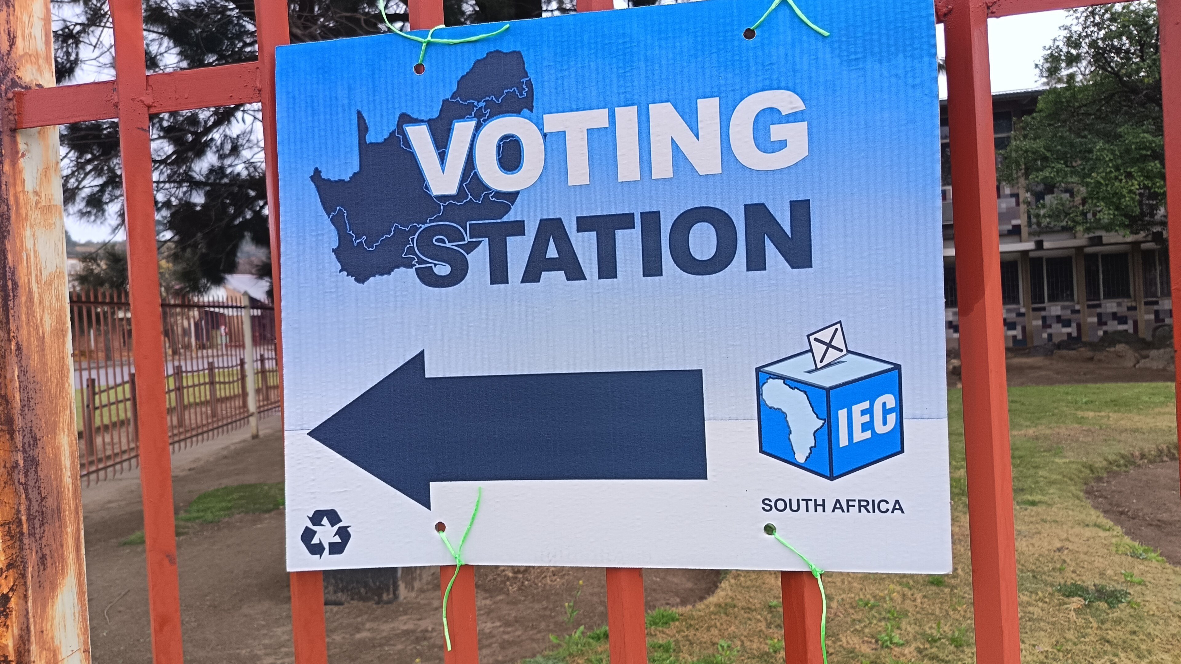 A sign pointing to a voting station for the 2026 South African local elections
