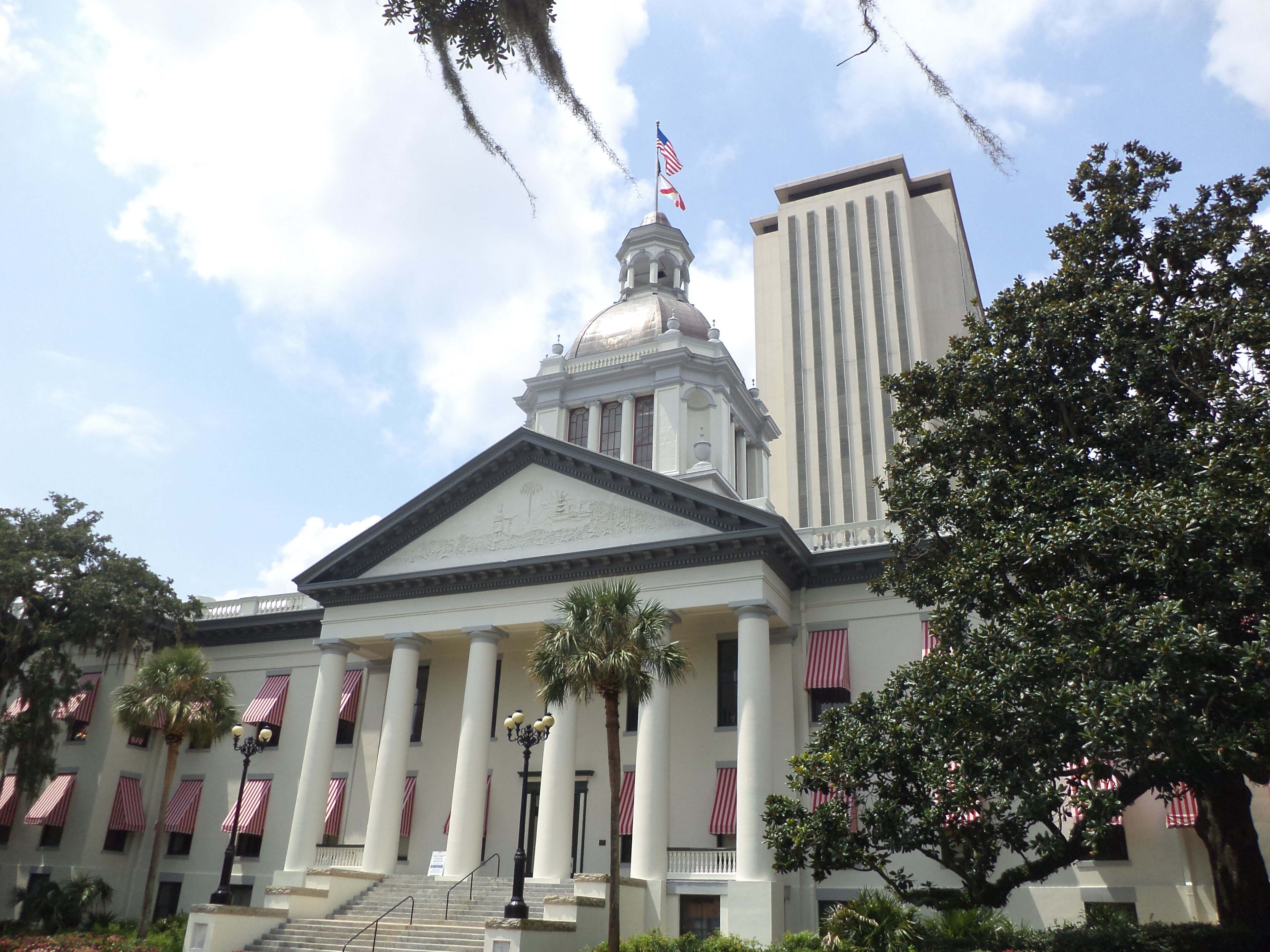 Florida's historic Capitol and the current Capitol tower in Tallahassee