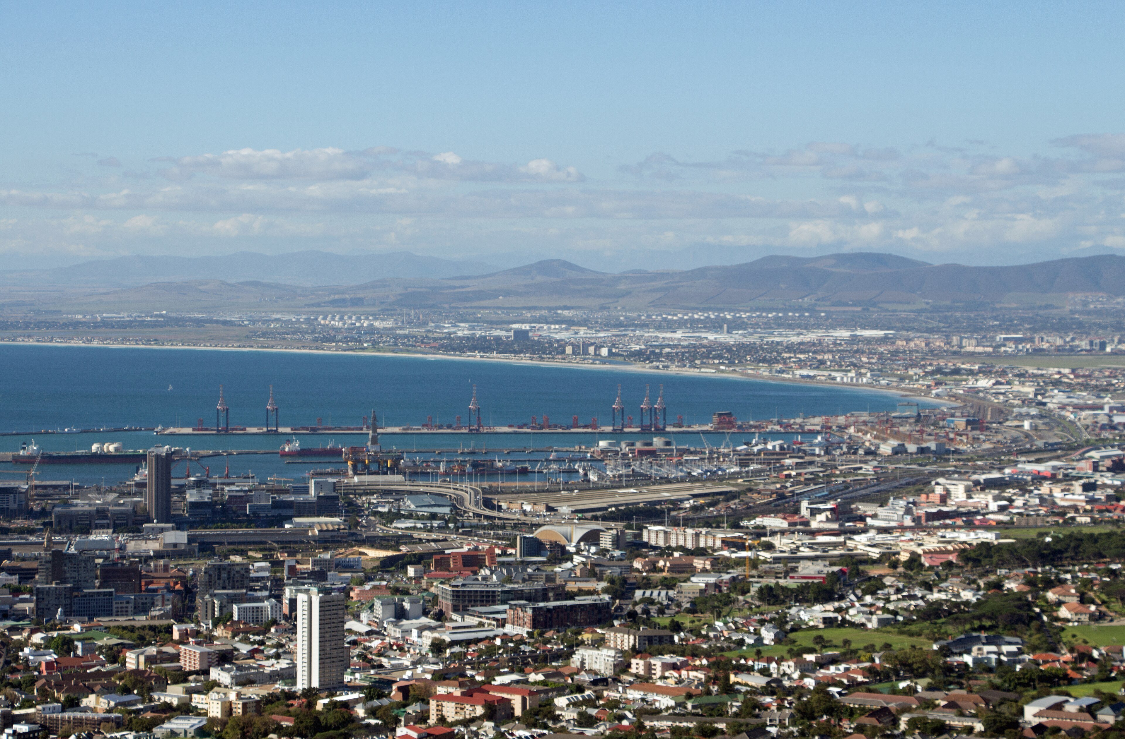 Cape Town and its harbour seen from Table Mountain