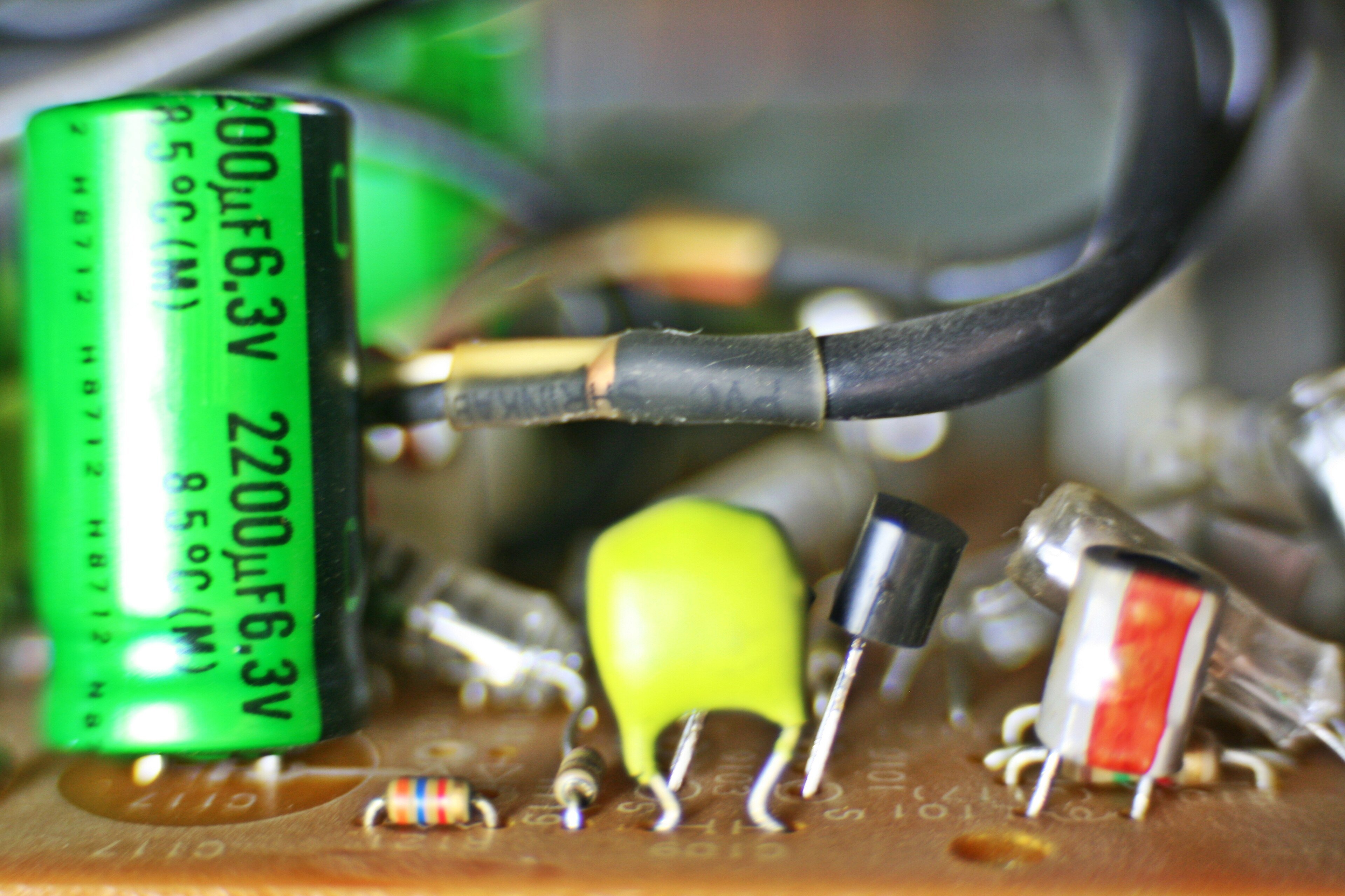 A close-up of a circuit board covered in tiny components