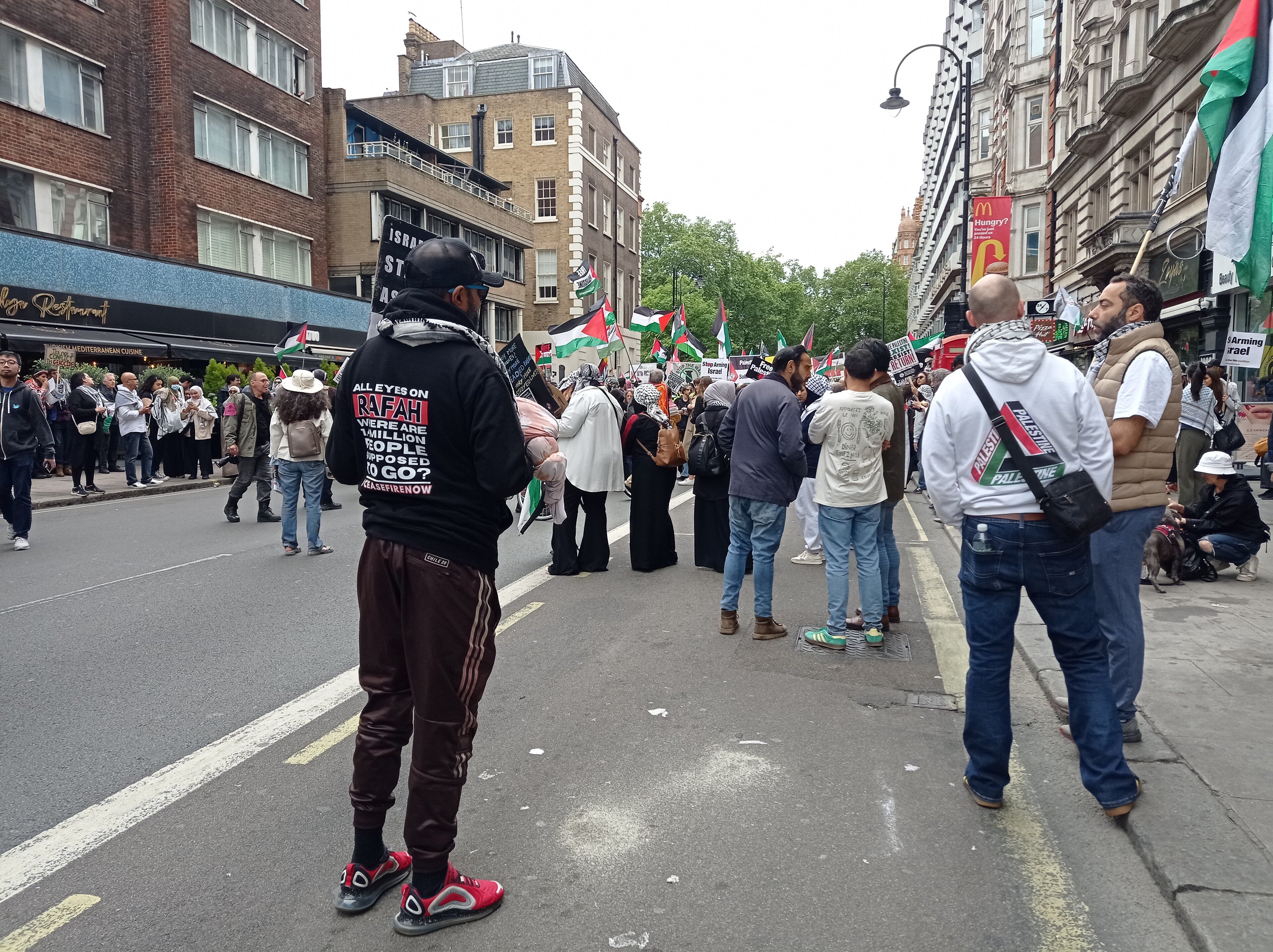 Crowds at a National March for Palestine in London in 2024
