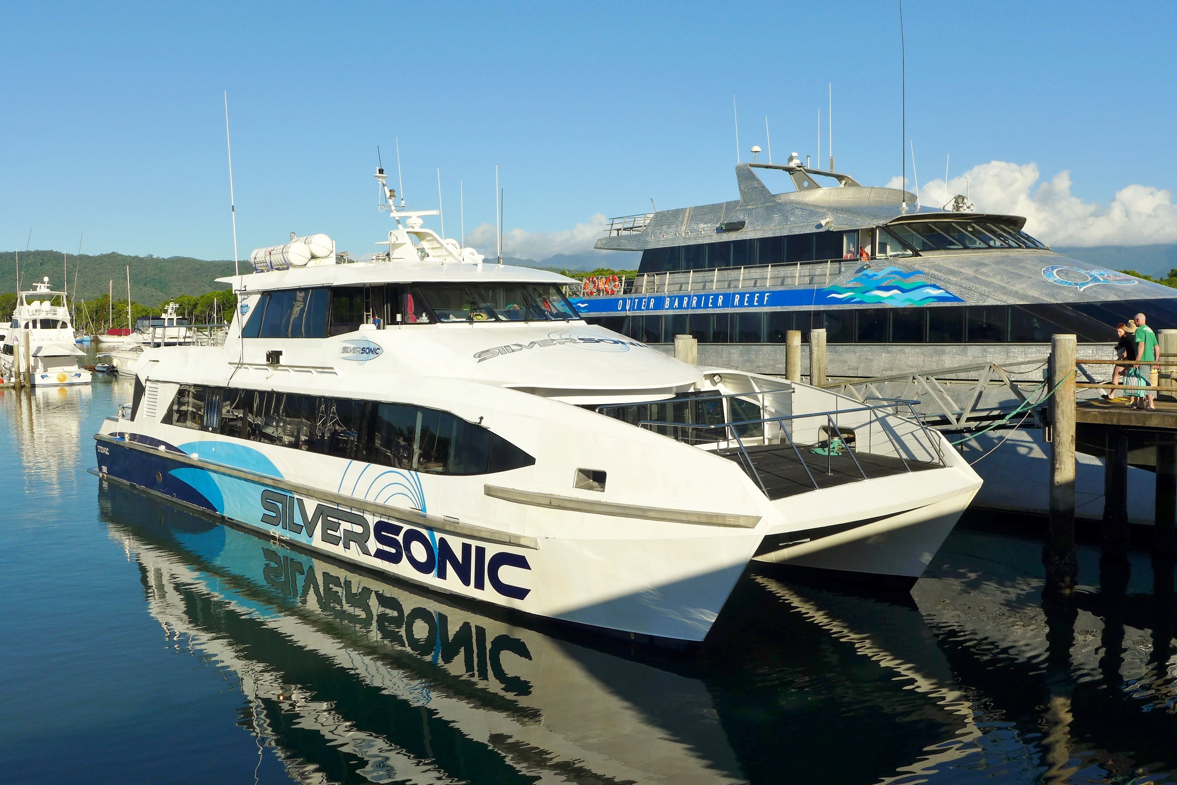A reef tour boat berthed at Port Douglas marina