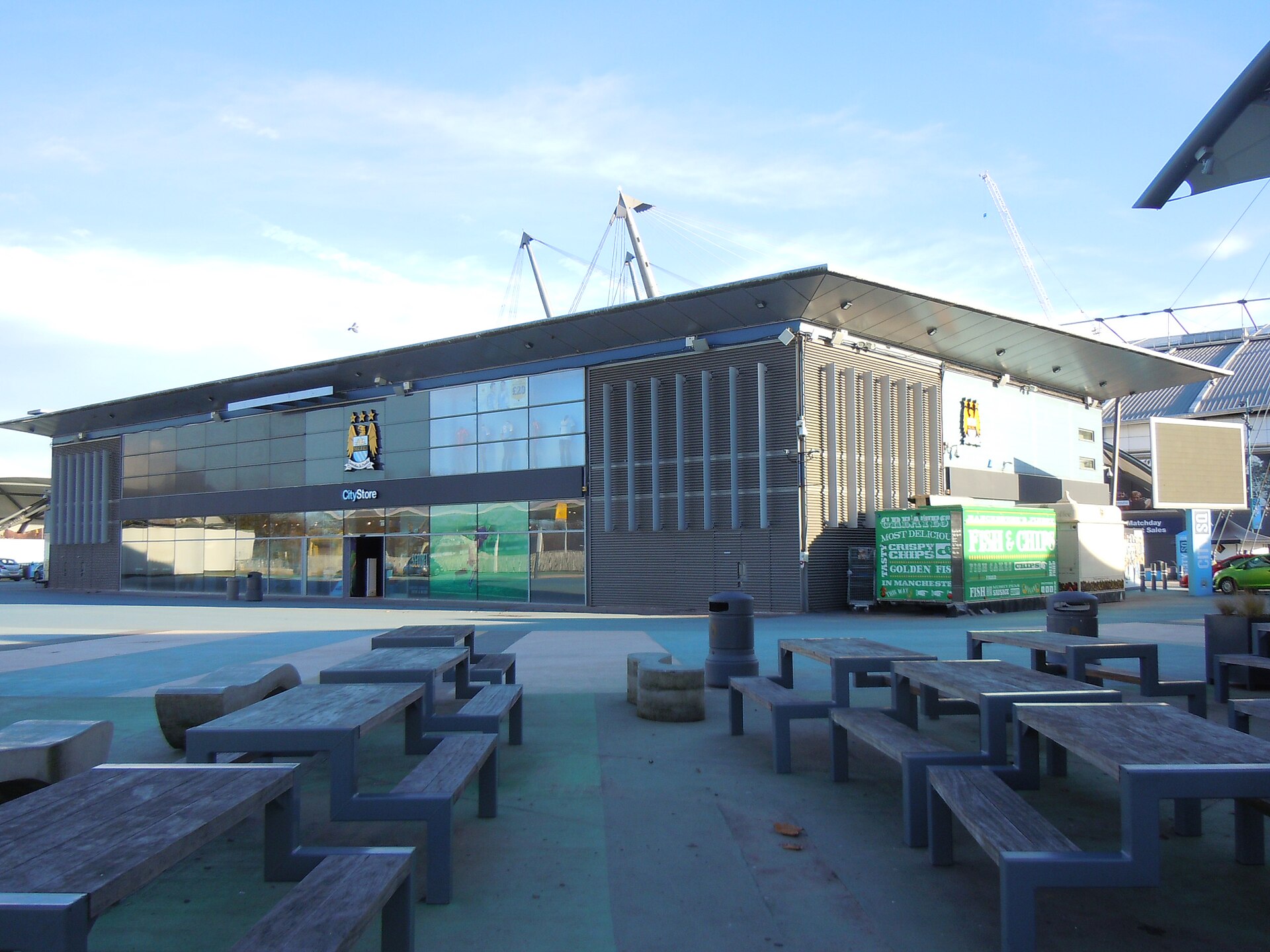 The Etihad Stadium, home of Manchester City, seen from Ashton New Road