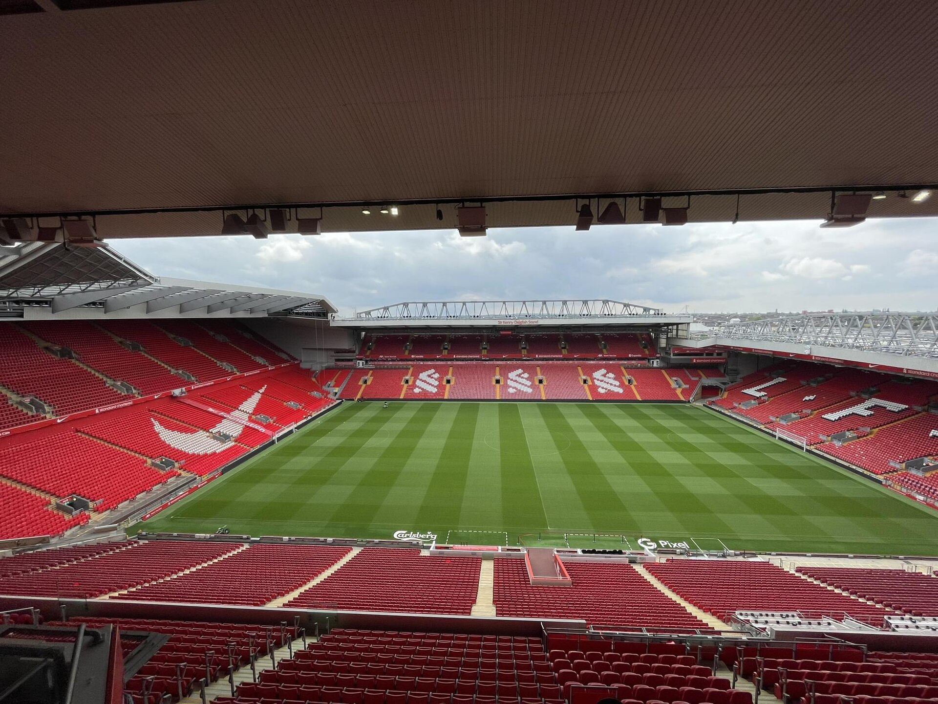 Anfield stadium in Liverpool on a sunny day in May 2024