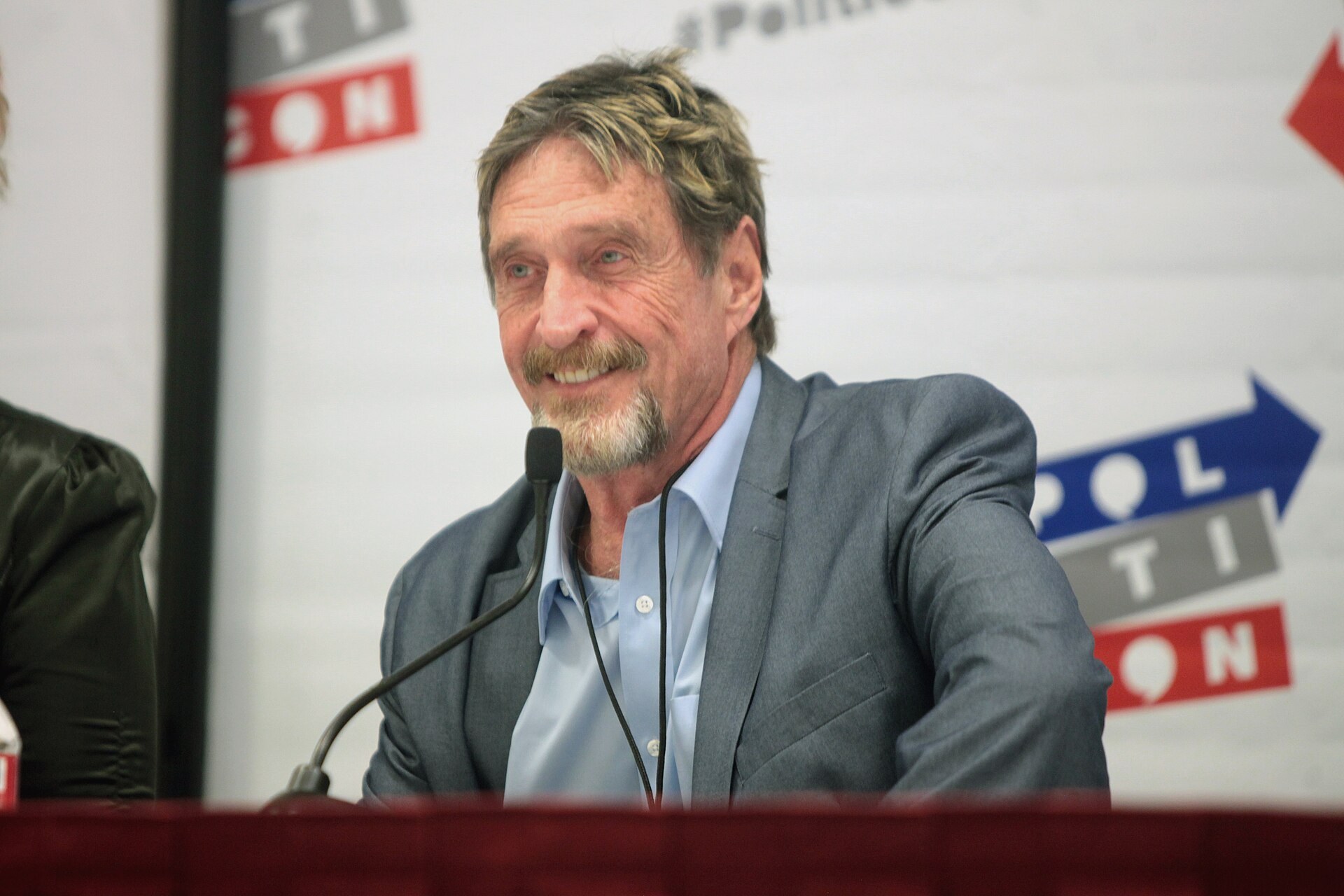 John McAfee speaking at a 2016 campaign event