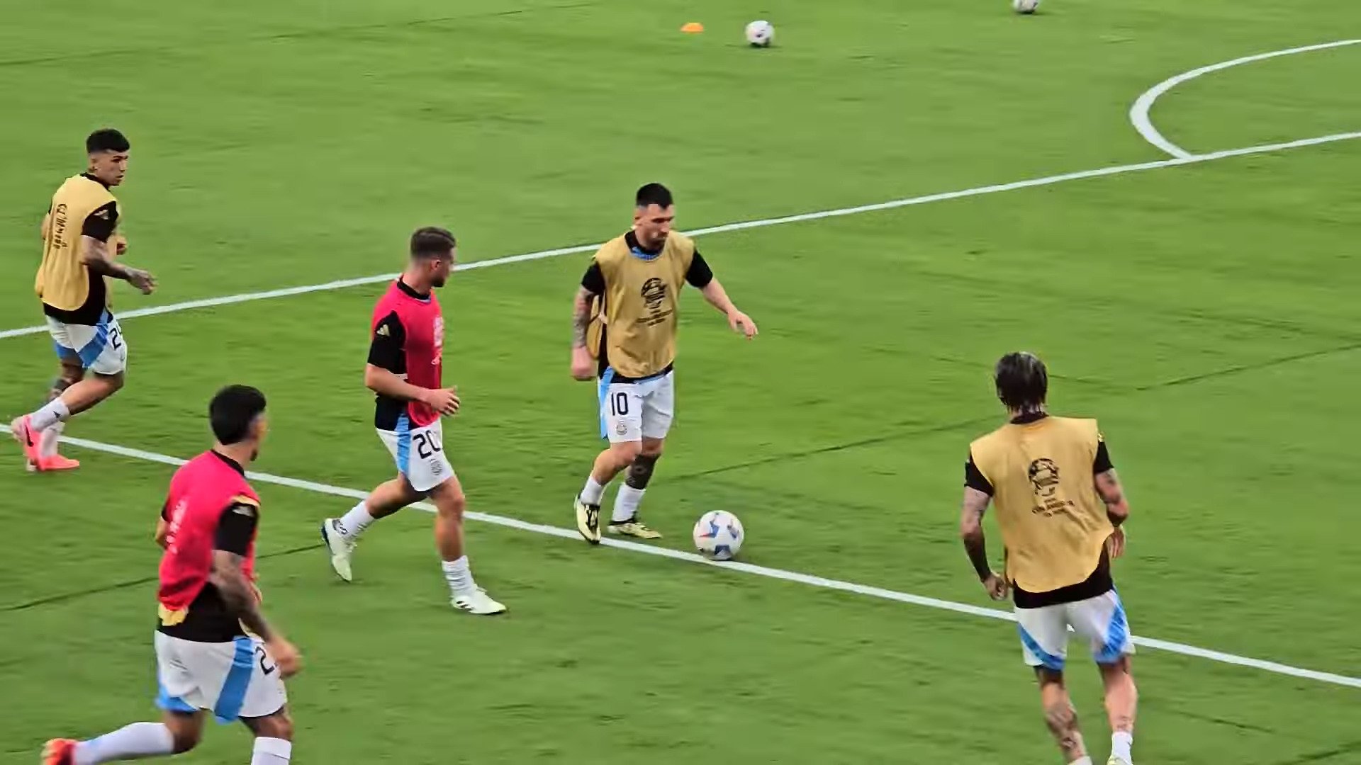 Argentina's players warming up before the Copa América semi-final against Canada