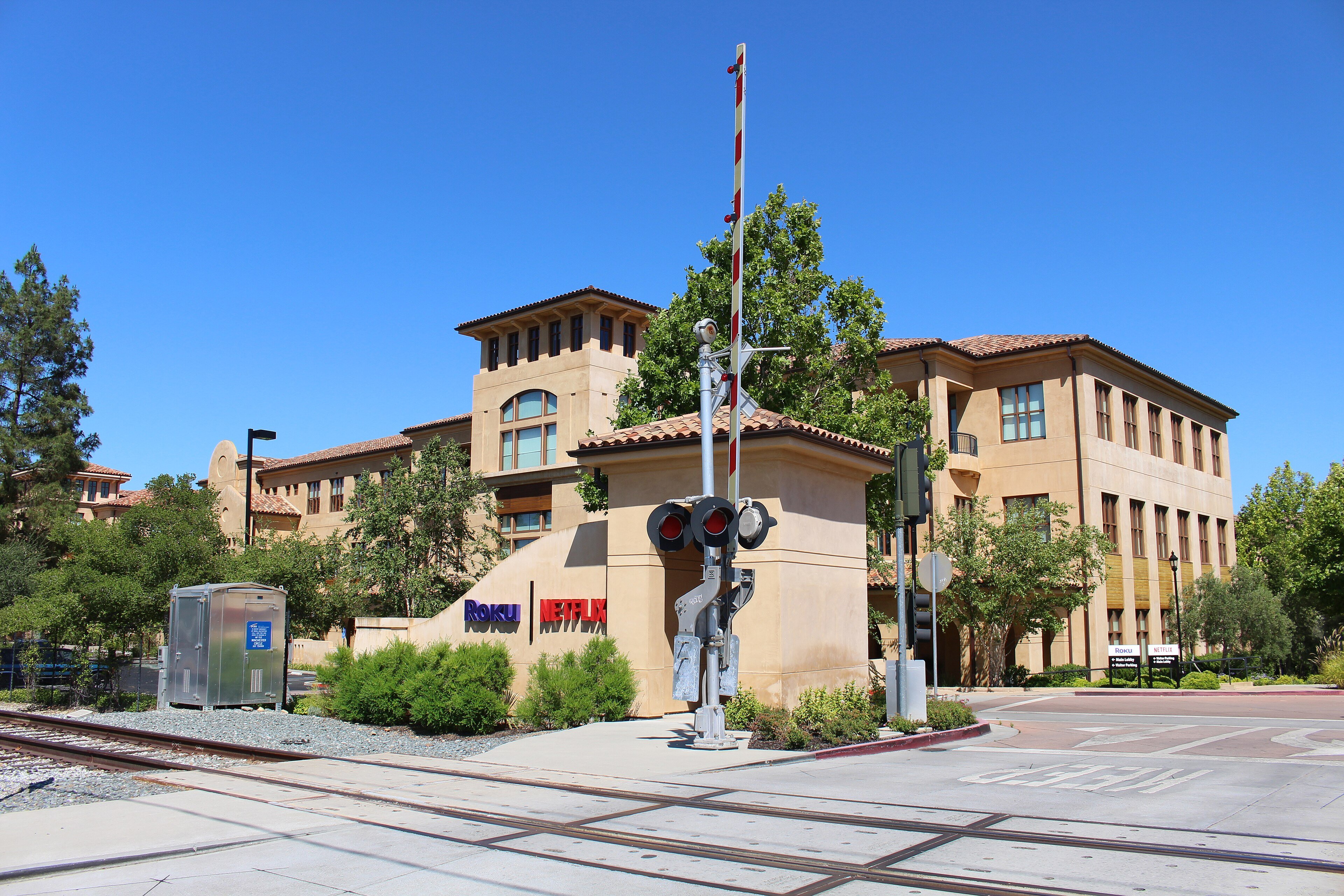 A modern office building on the Netflix campus in Los Gatos, California
