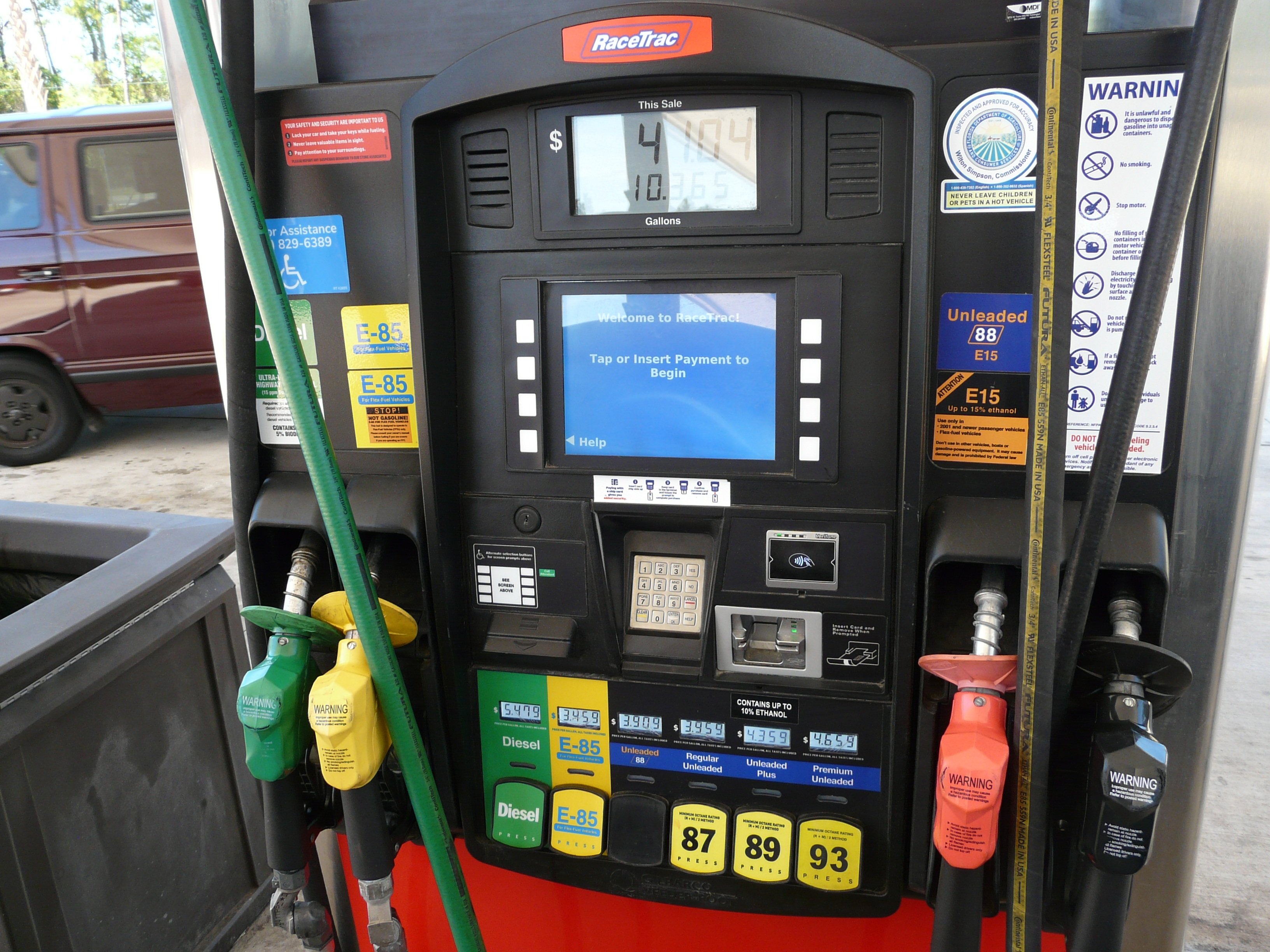 A fuel pump with diesel and petrol nozzles in Florida