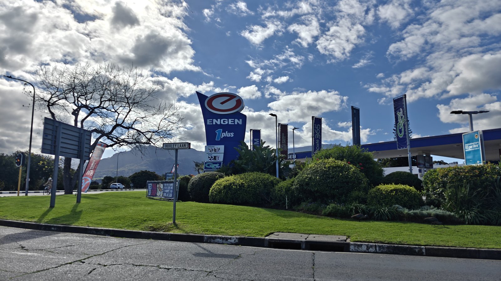 An Engen petrol station in Bergvliet, Cape Town, under a blue sky