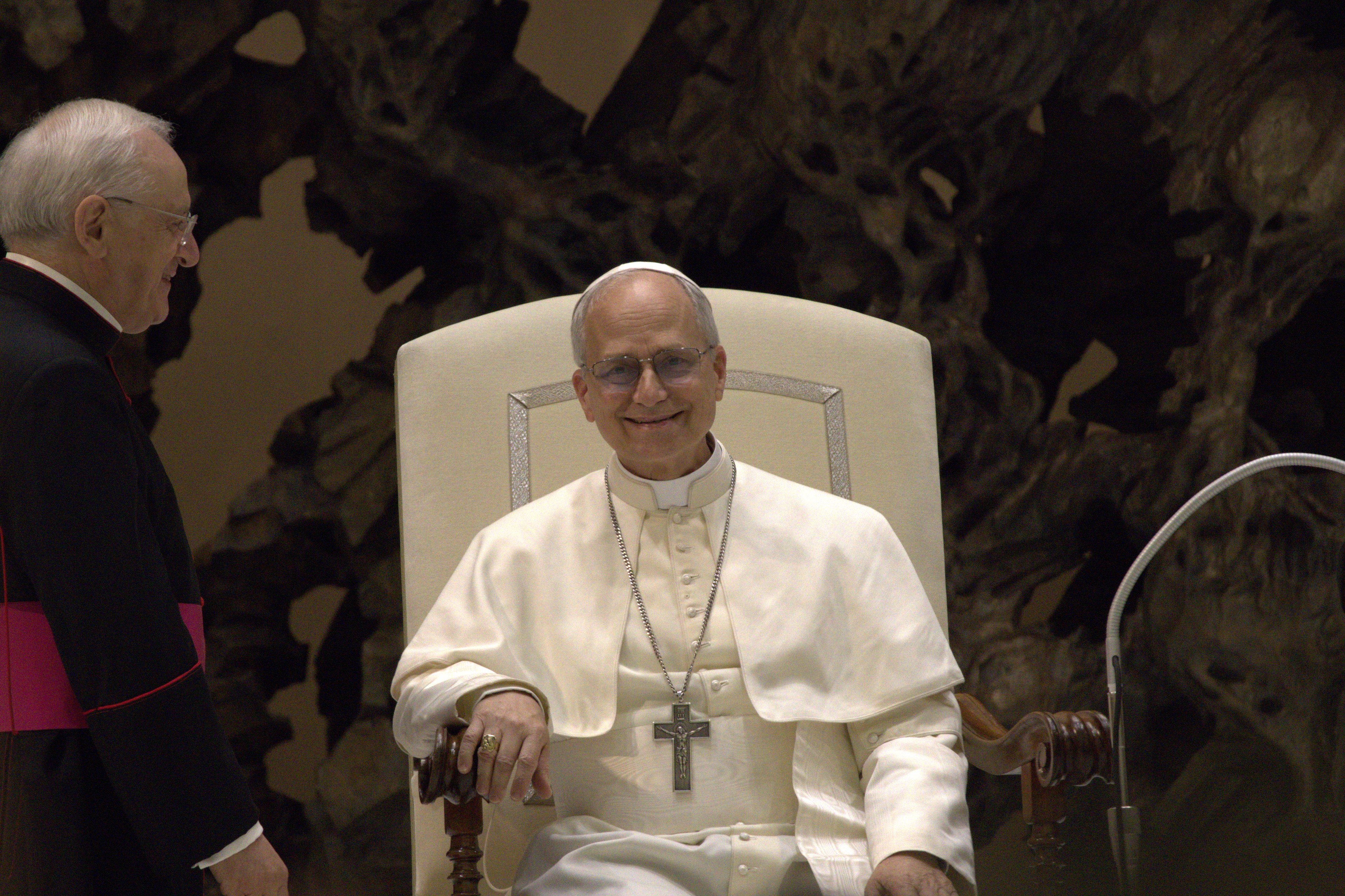 Pope Leo XIV smiling during an audience with the media at the Vatican in May 2025