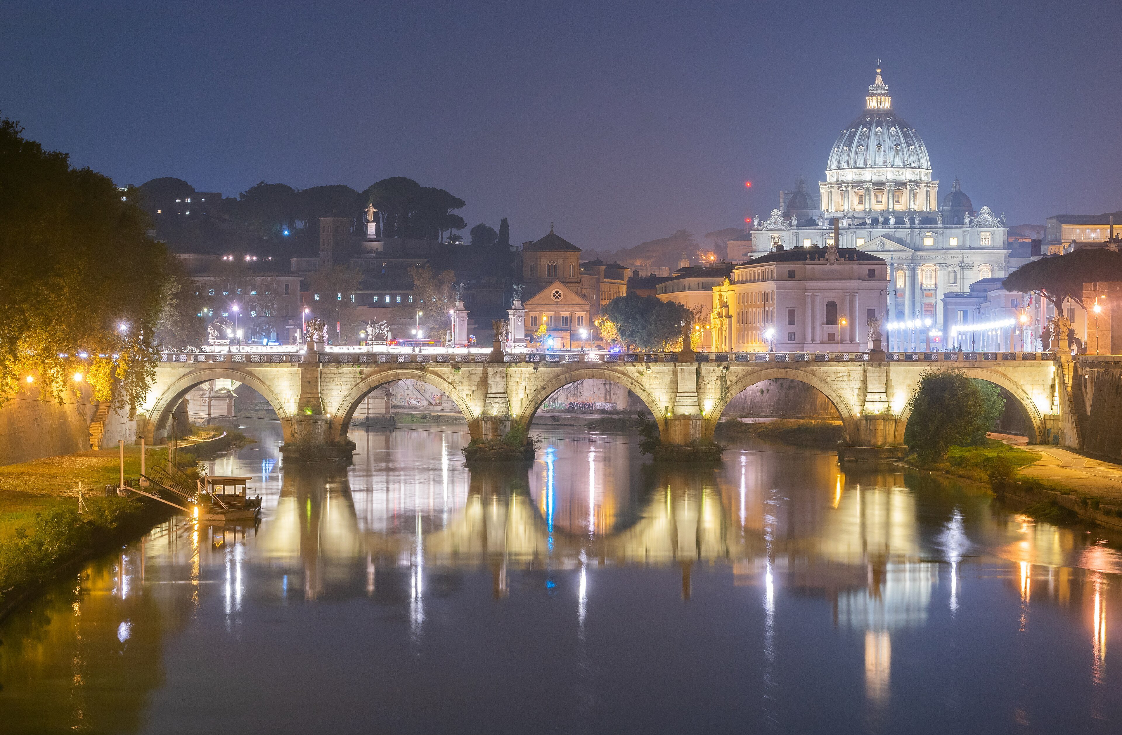 Ponte Sant'Angelo in Rome, a stone bridge lined with statues of angels