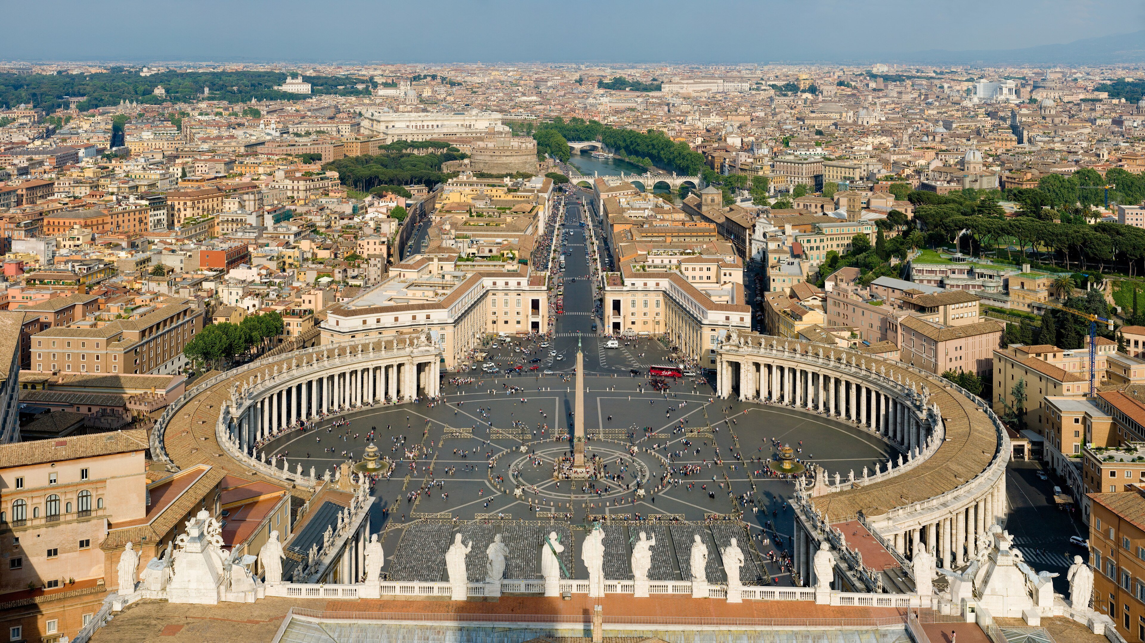 St Peter's Square in Vatican City, seen from above, with the basilica and the curved colonnades