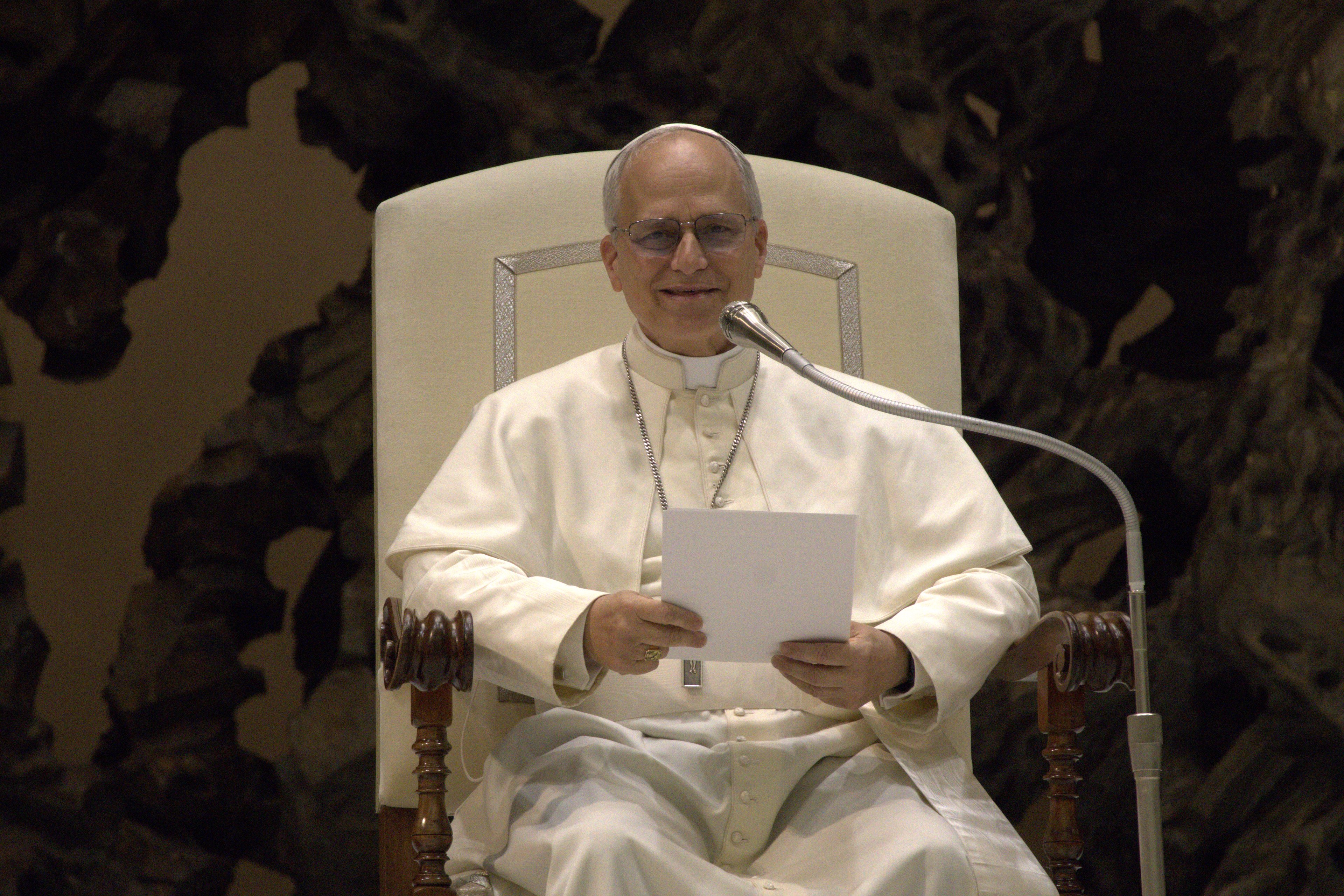 Pope Leo XIV at an audience with the media in May 2025