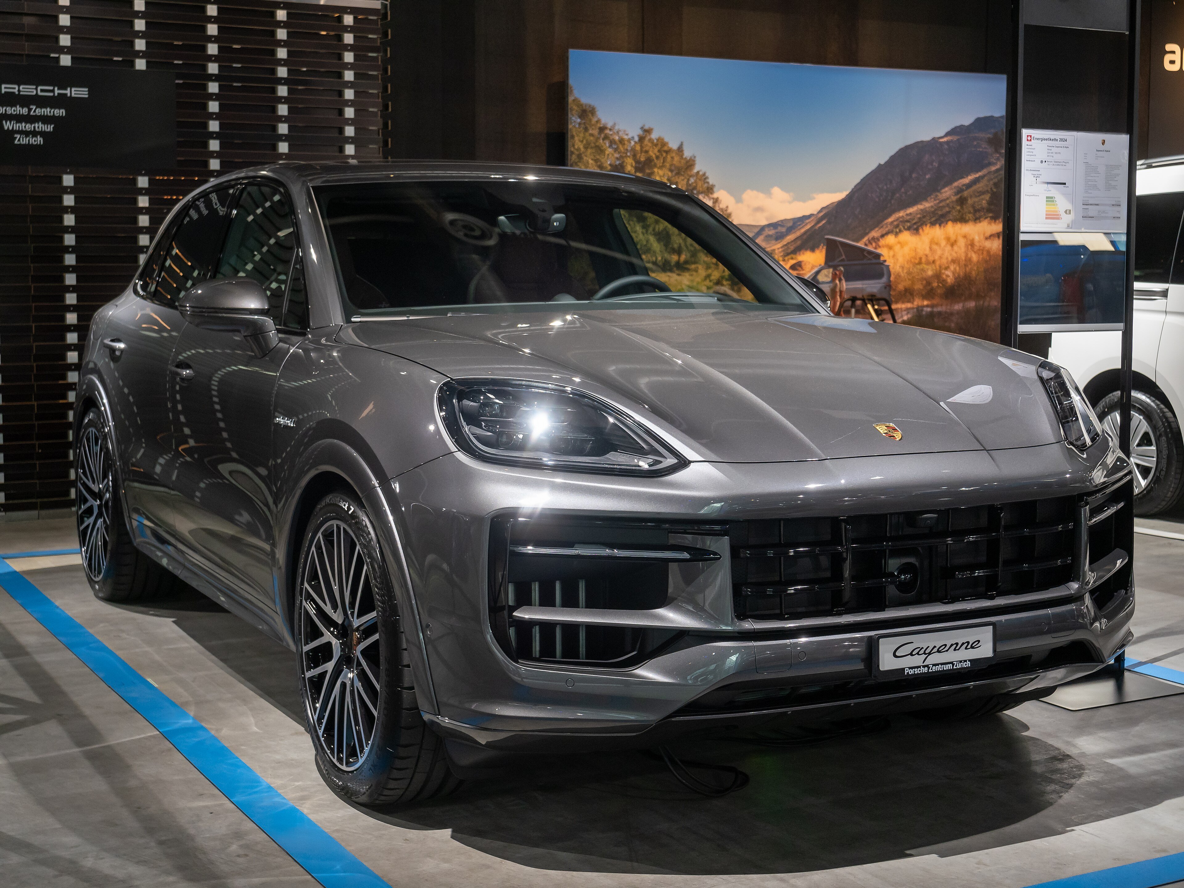 A Porsche Cayenne on display at the Auto Zurich show in 2024