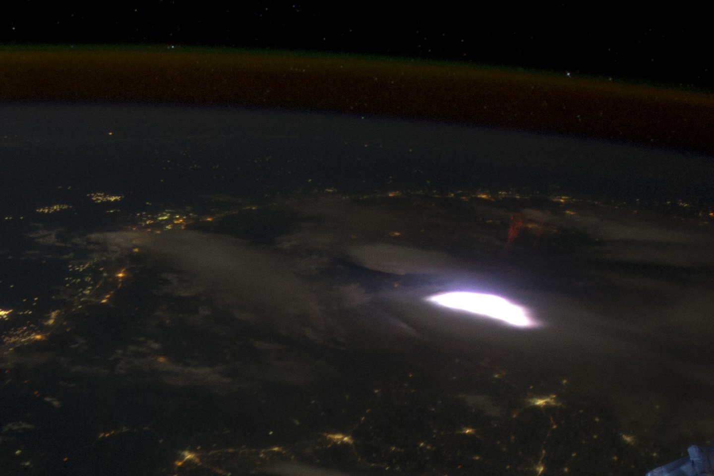 A red sprite seen from the International Space Station