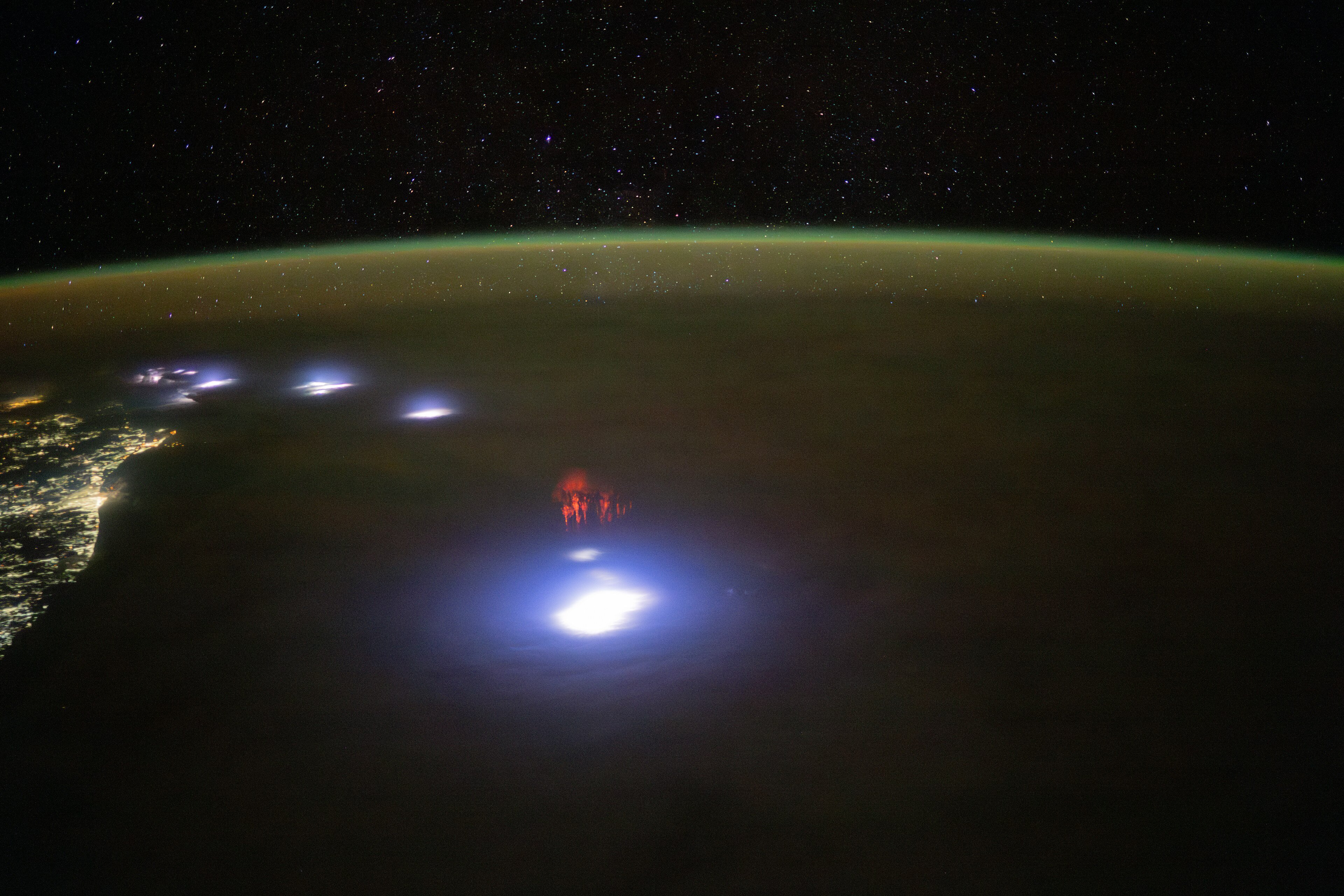 Red sprites above South Africa, photographed from the space station