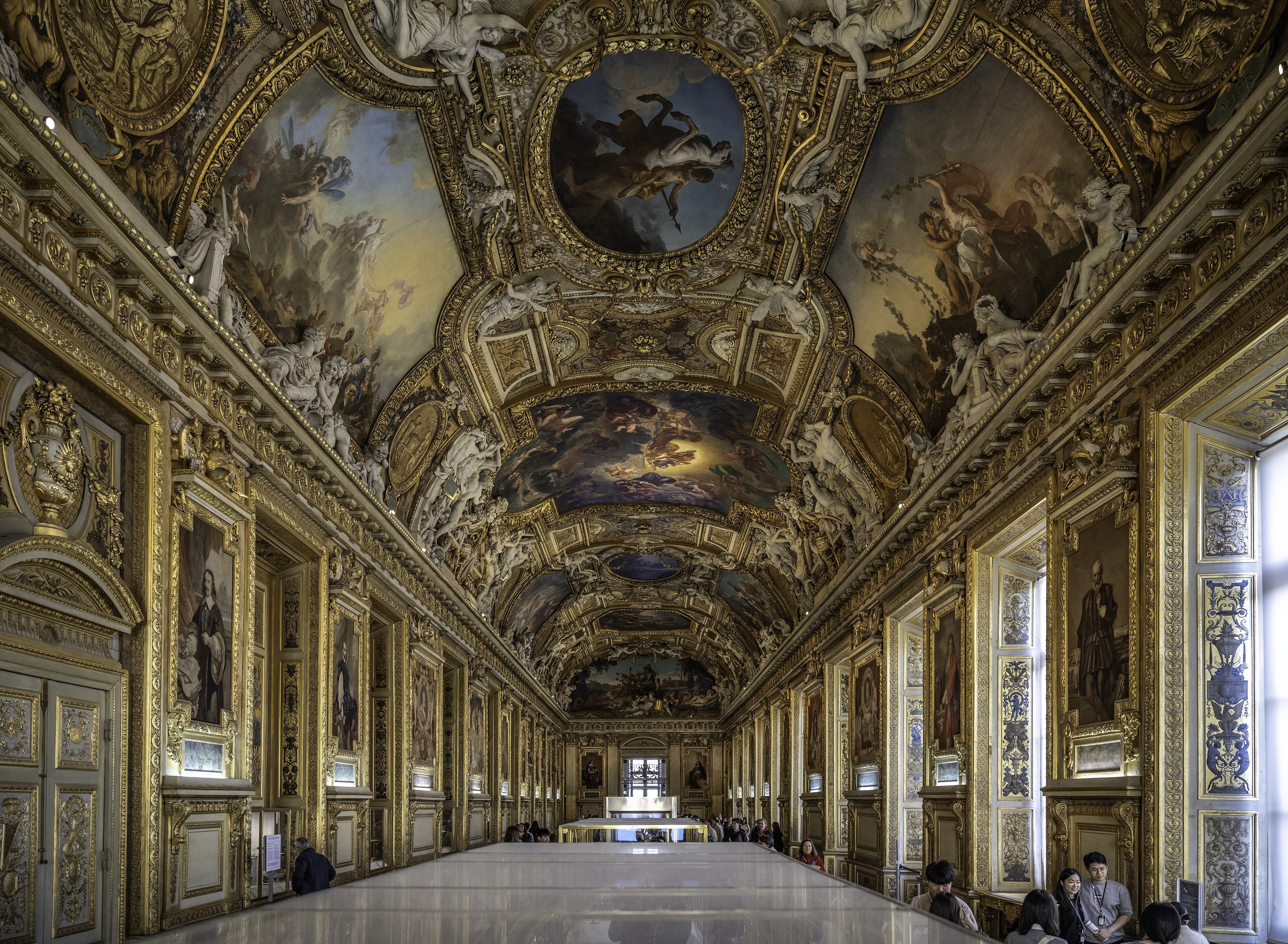 The Apollo Gallery at the Louvre, with its painted ceiling and gold decoration