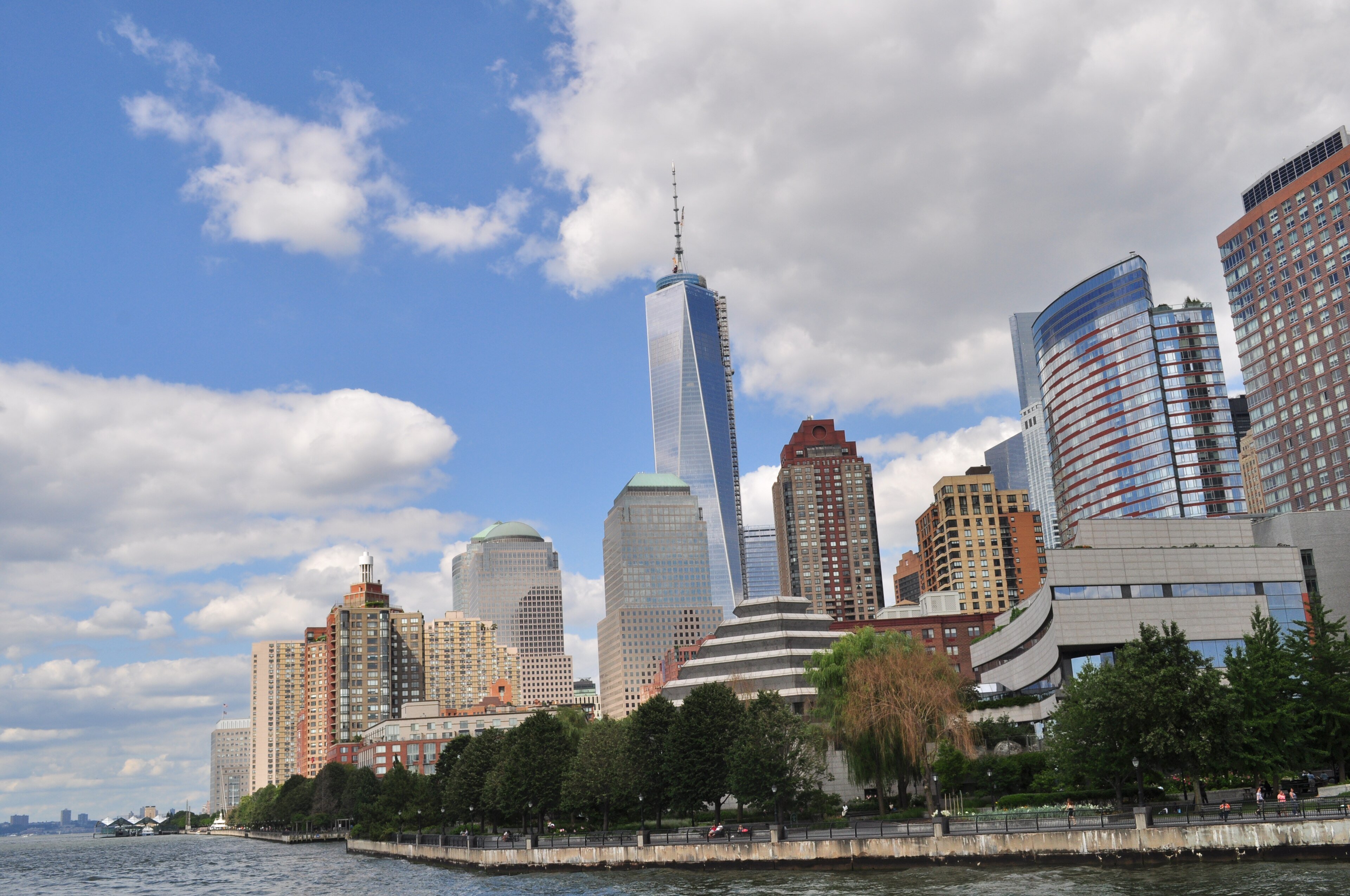 Lower Manhattan seen from New York Harbor, where the crossing began