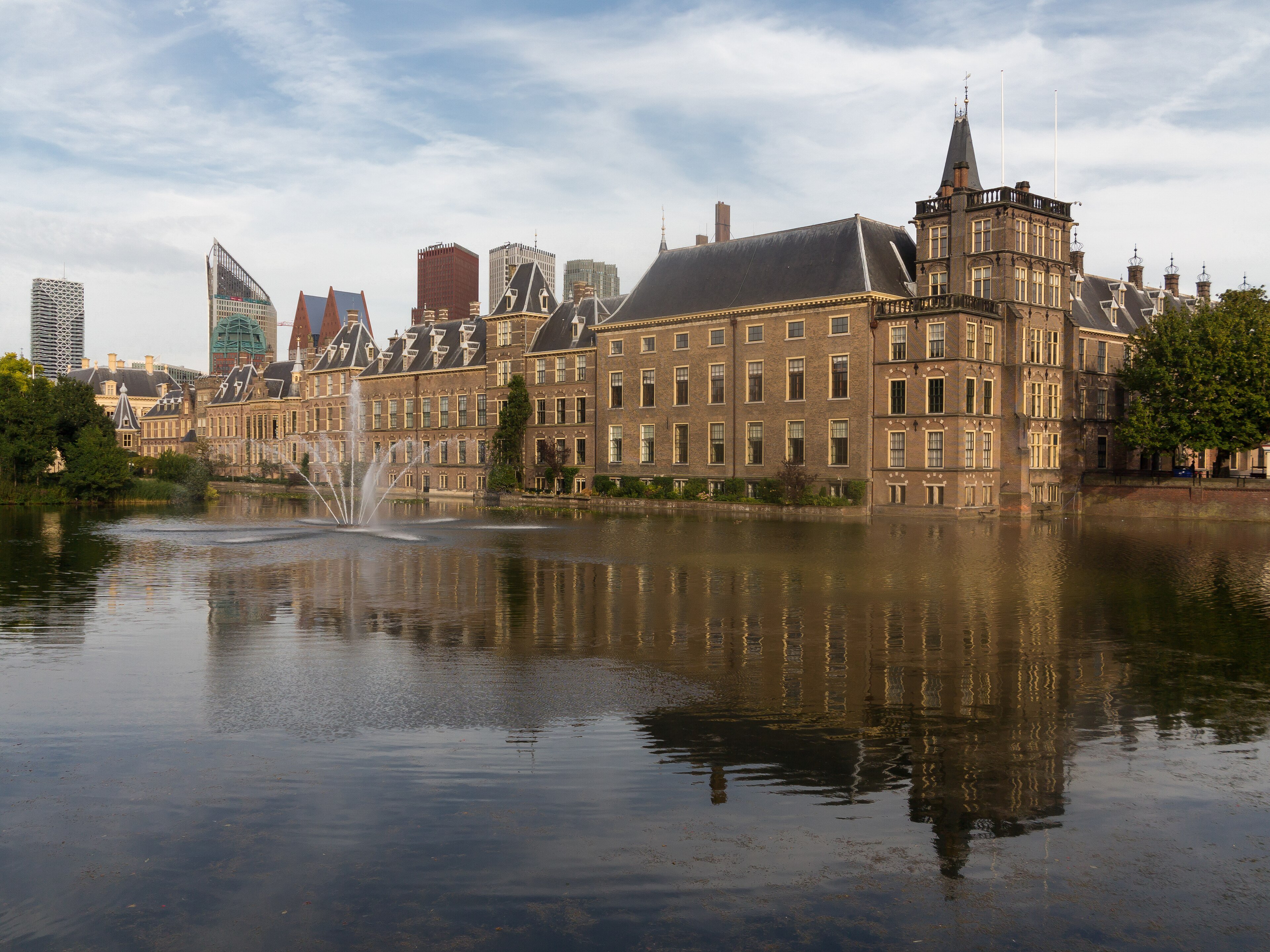 The Binnenhof in The Hague, seen across the Hofvijver pond