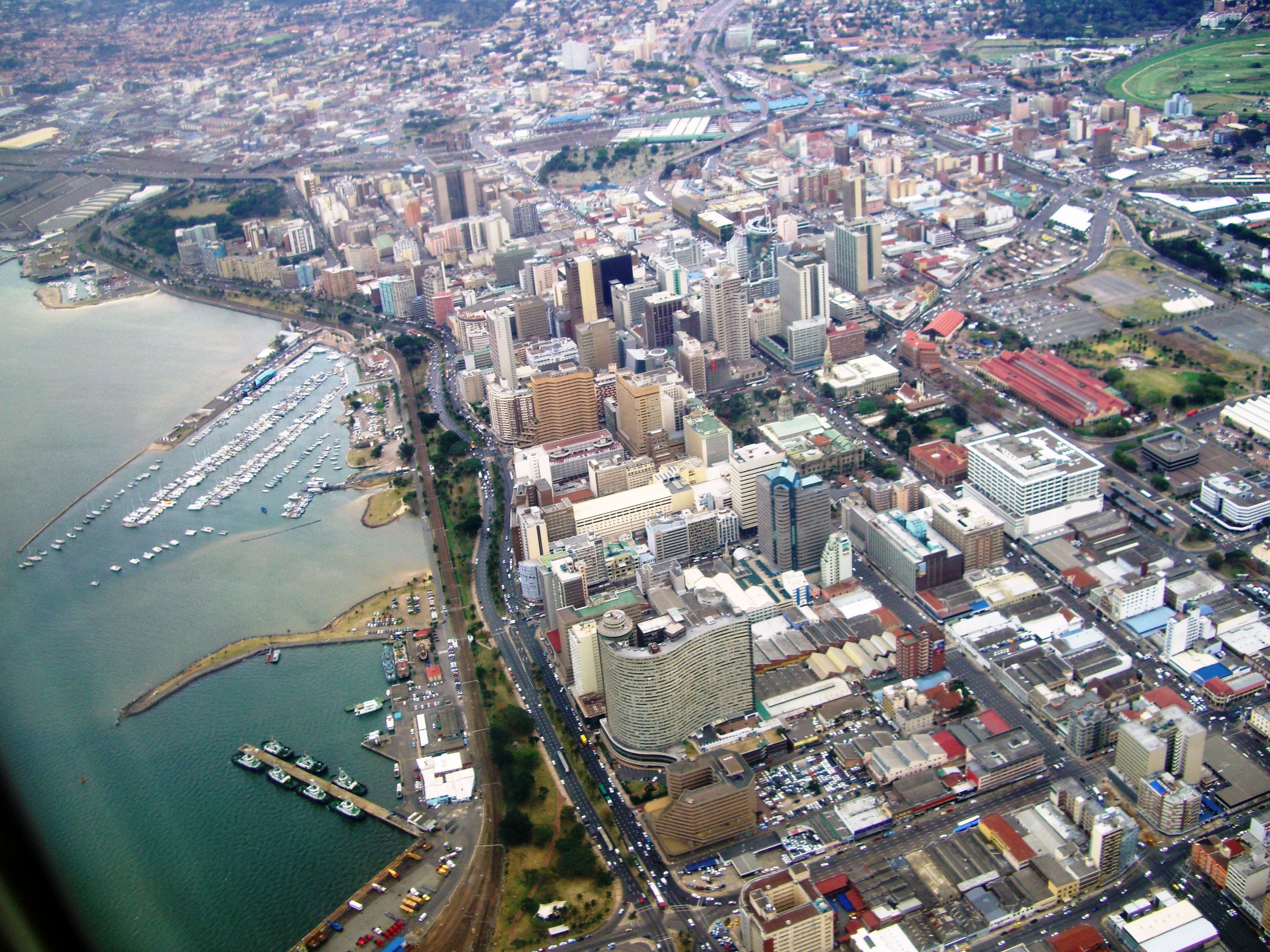Durban seen from the air, looking inland over the city centre