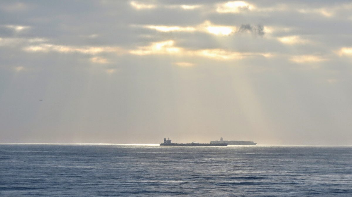 An oil tanker on the horizon off Durban