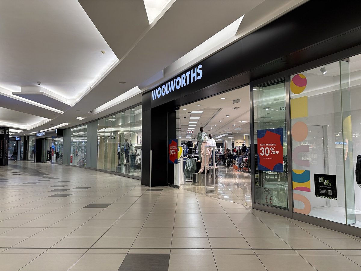 Shoppers outside a Woolworths department store in Rosebank Mall, Johannesburg