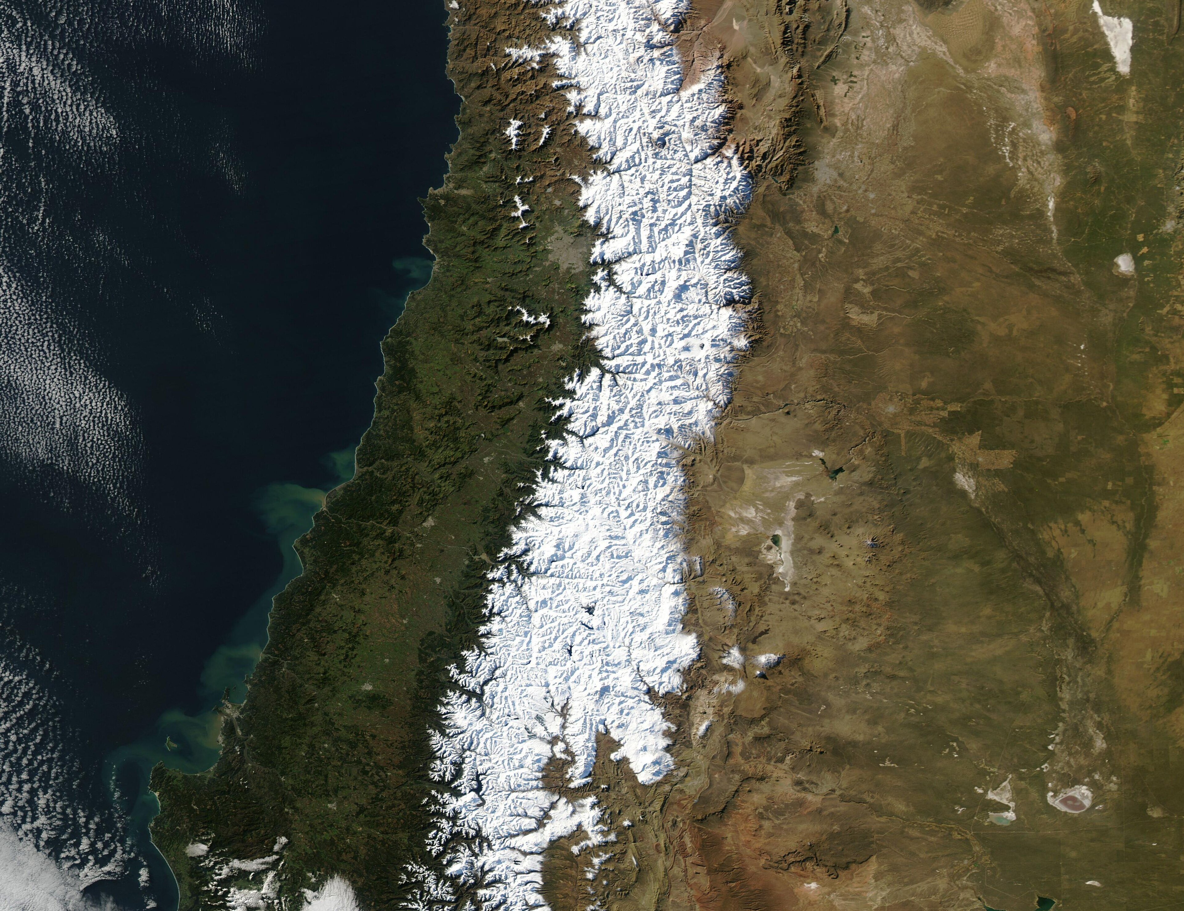 NASA satellite image of snow over the central Andes