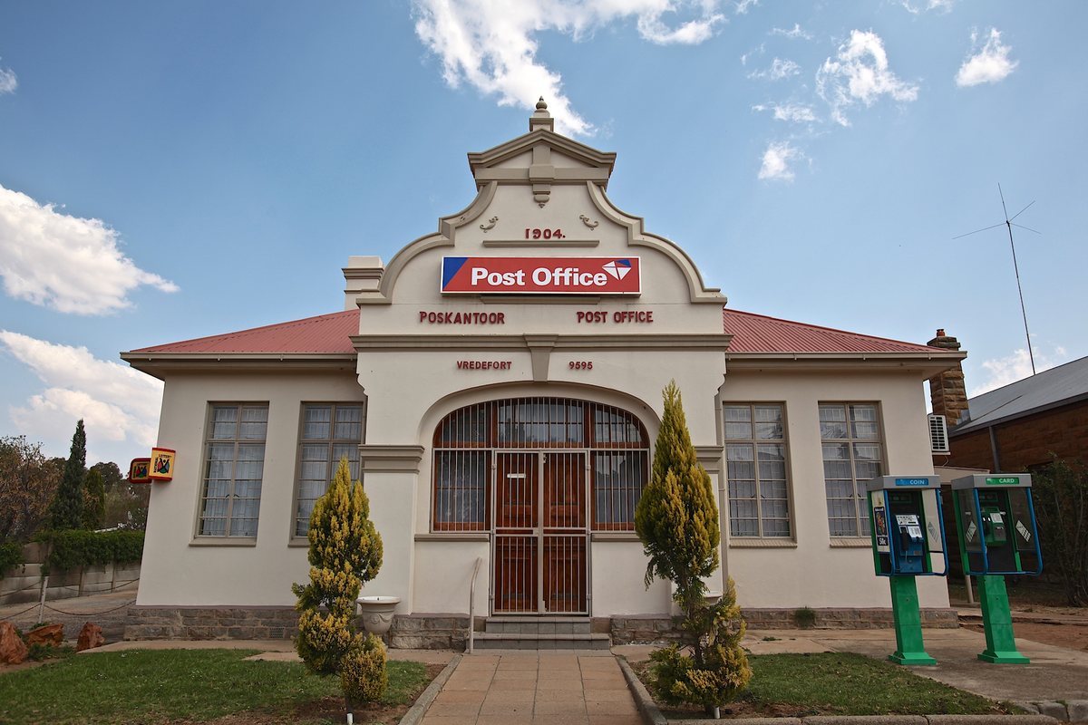 A small-town post office in the Free State with a corrugated roof
