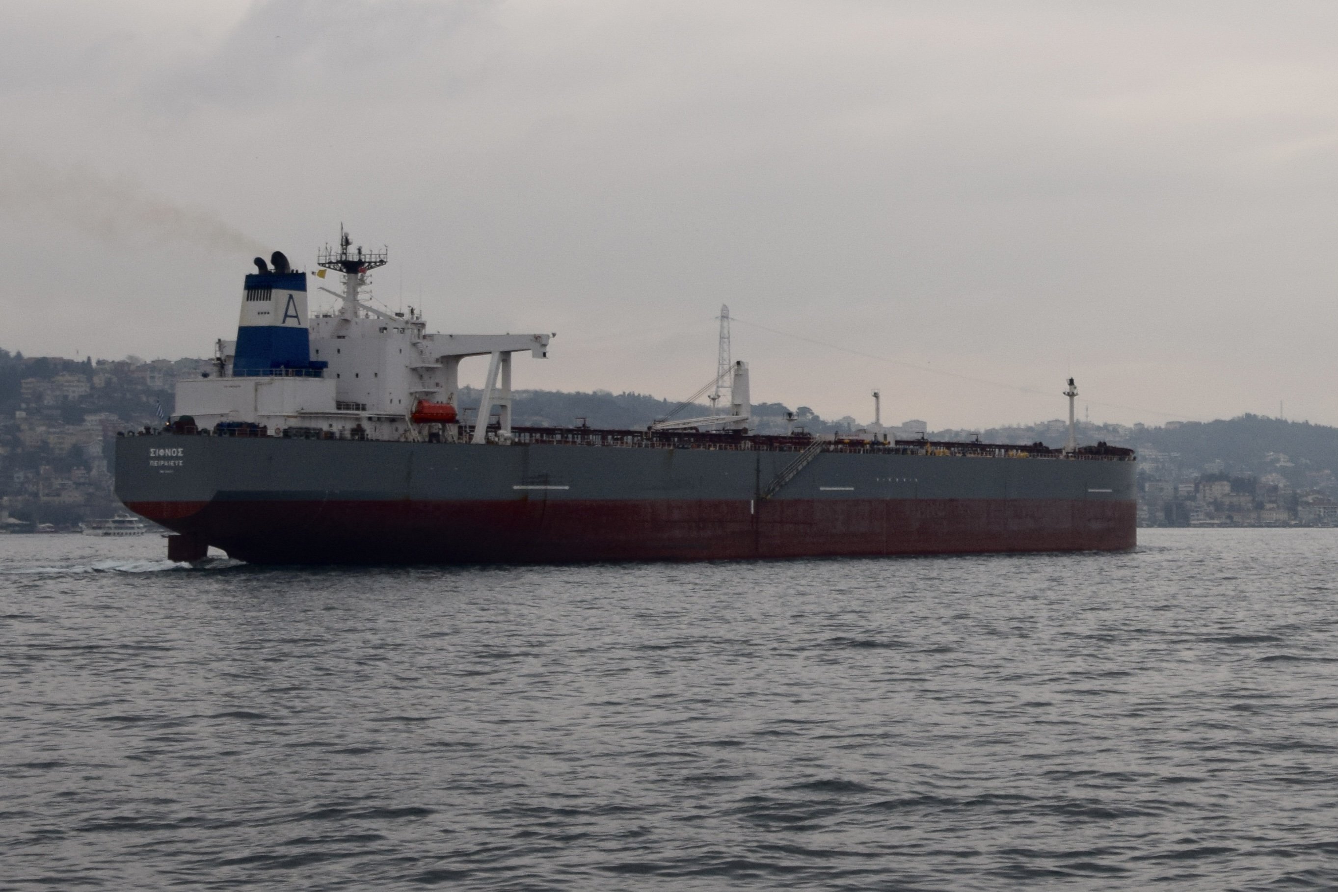 A crude oil tanker in the Bosphorus Strait