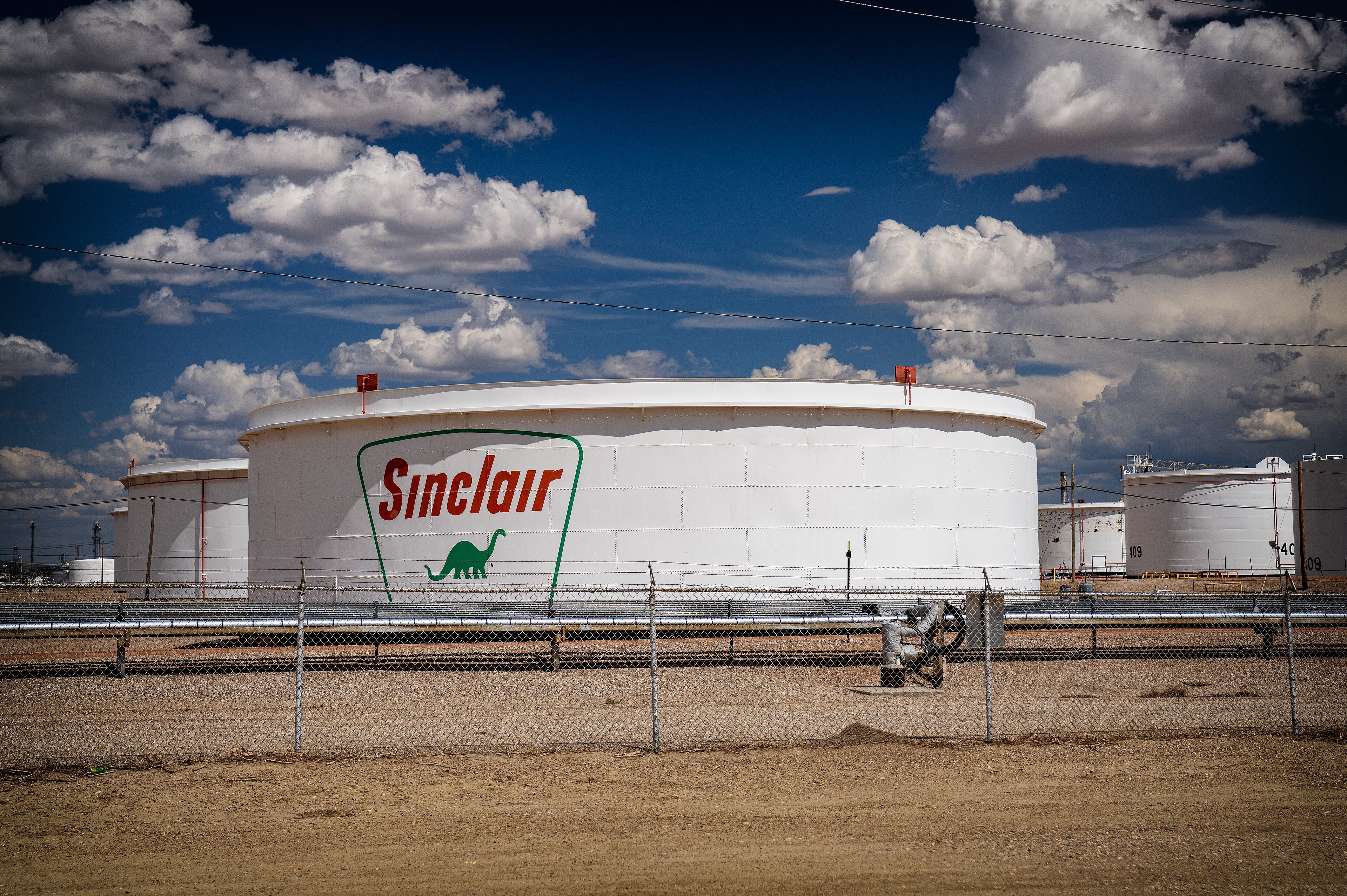Crude oil storage tanks at a refinery