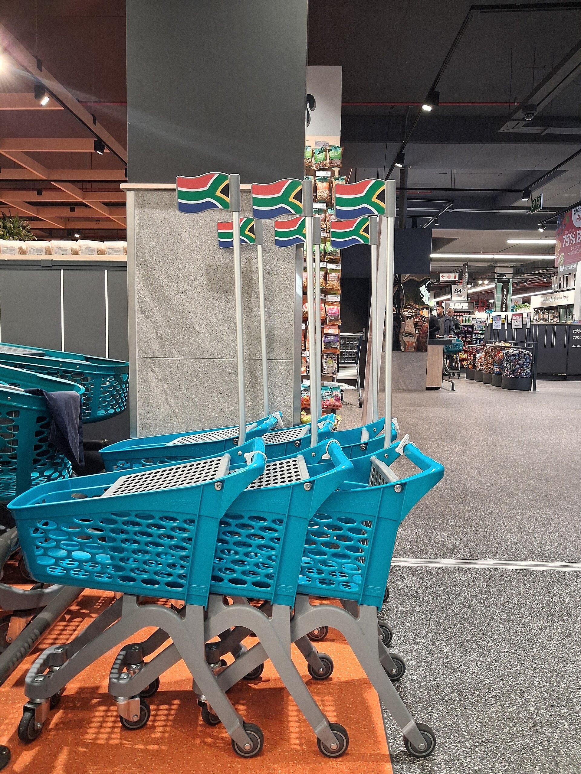 Shopping carts at a Checkers store in Cape Town