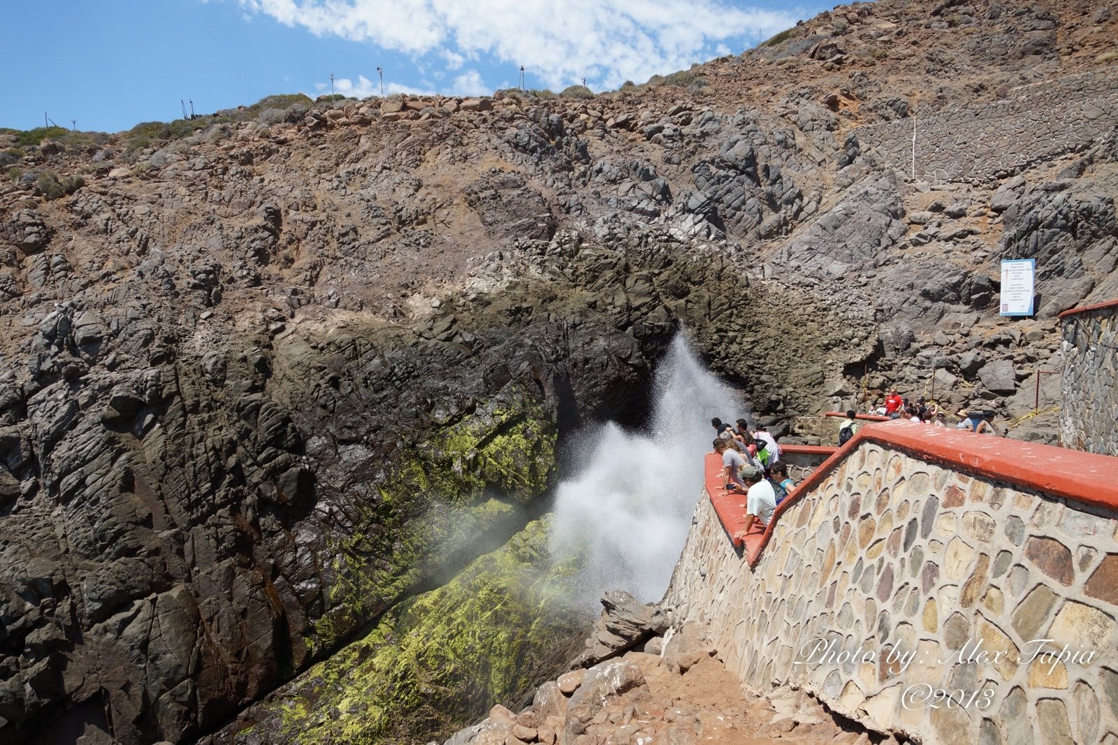 Waves crashing into the La Bufadora blowhole on the coast near Ensenada, Baja California
