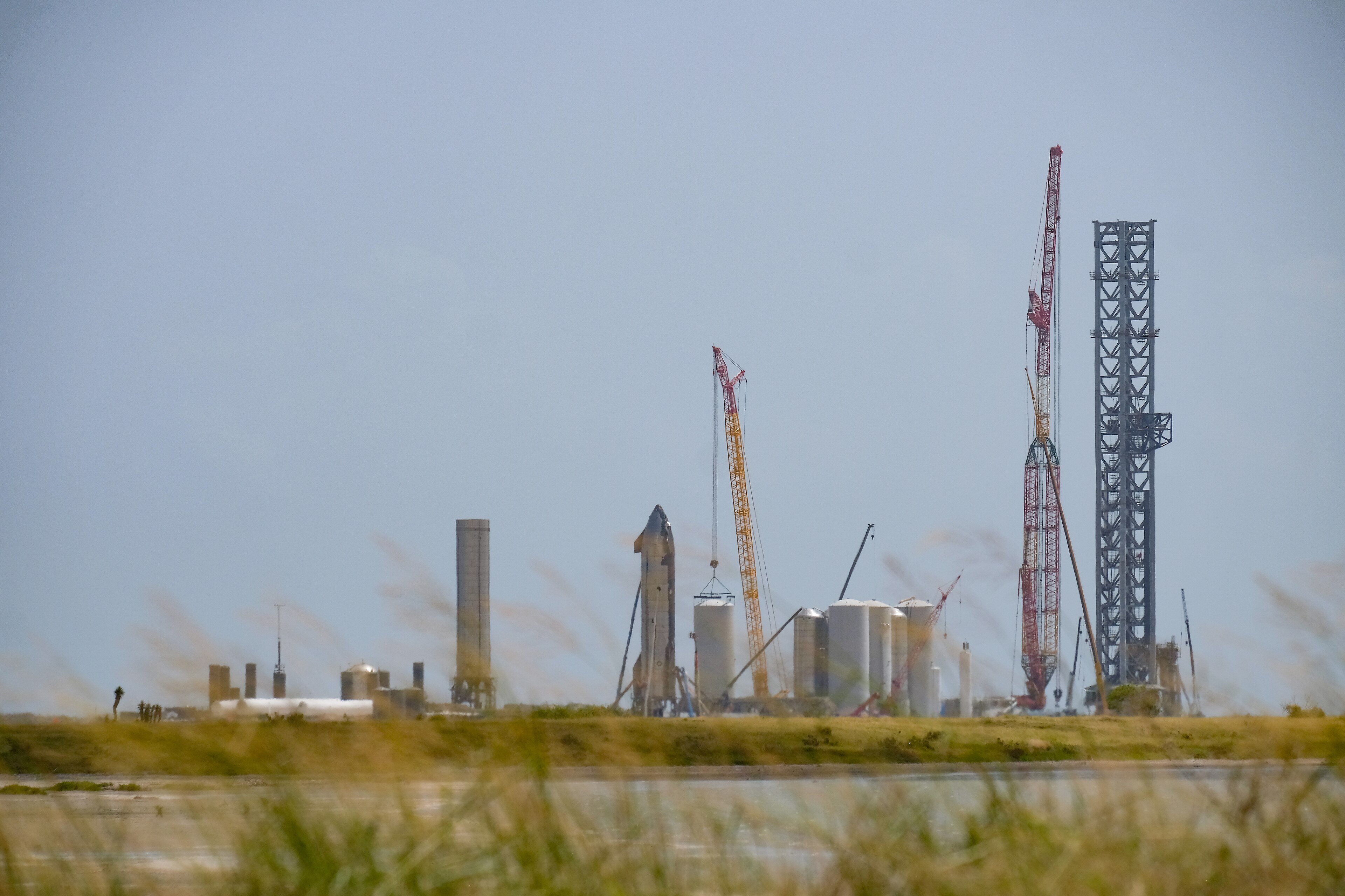 SpaceX's Starbase launch site in Texas seen across the bay